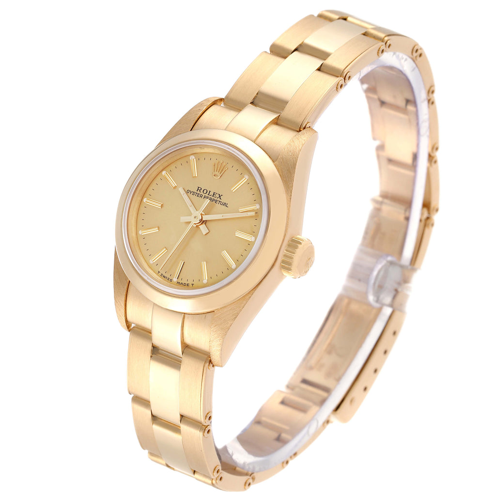 Rolex Oyster Perpetual Yellow Gold Champagne Dial Ladies Watch 67188