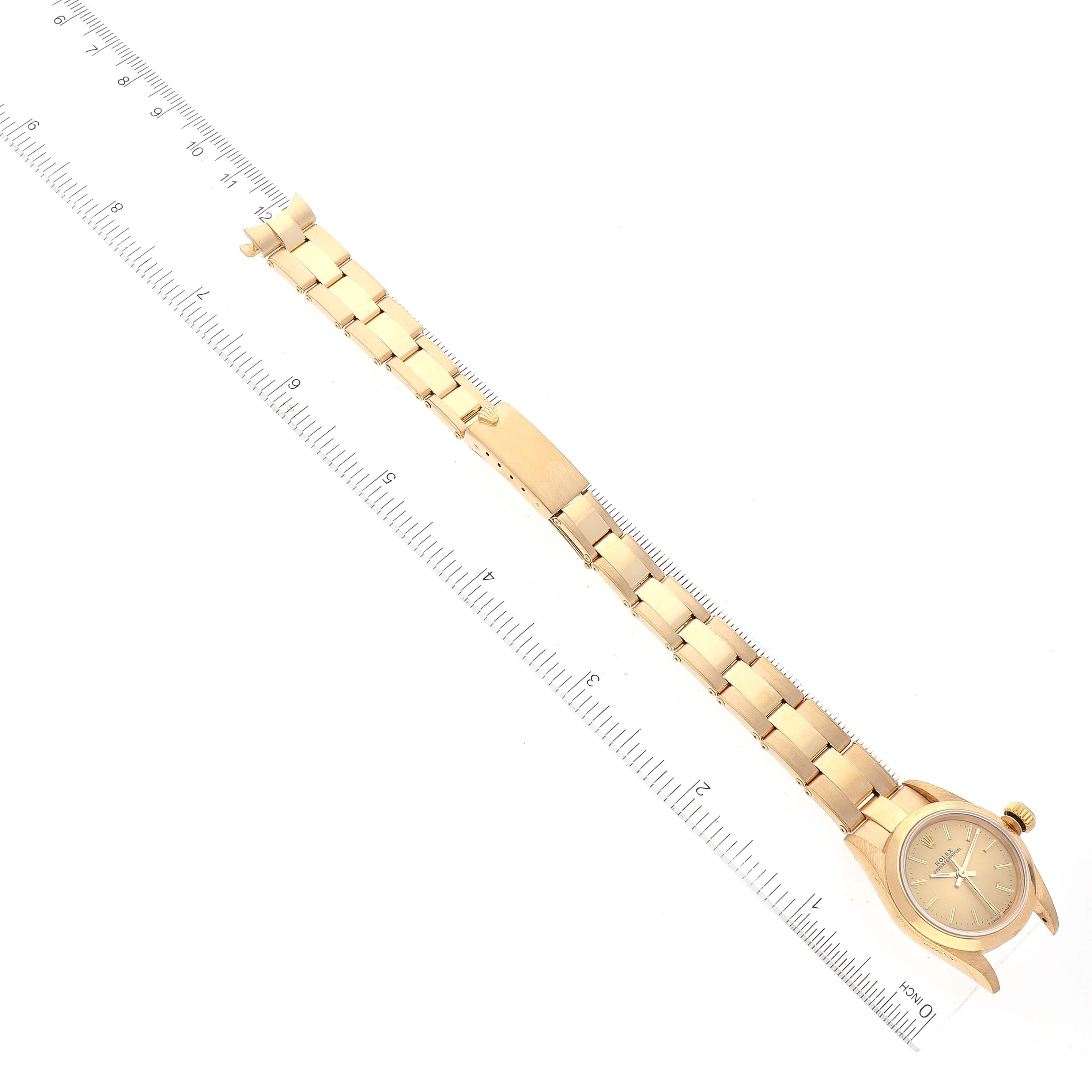 Rolex Oyster Perpetual Yellow Gold Champagne Dial Ladies Watch 67188