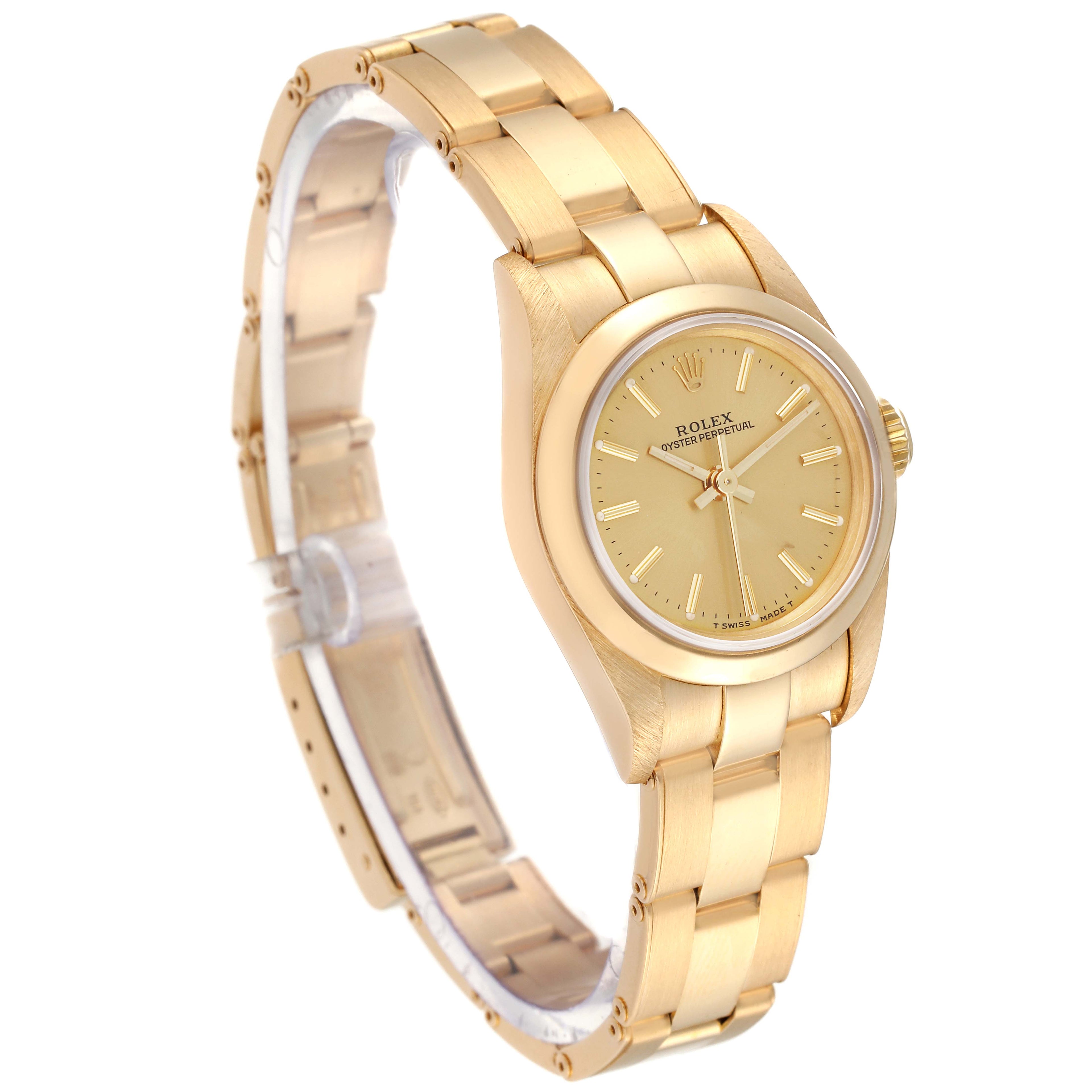 Rolex Oyster Perpetual Yellow Gold Champagne Dial Ladies Watch 67188