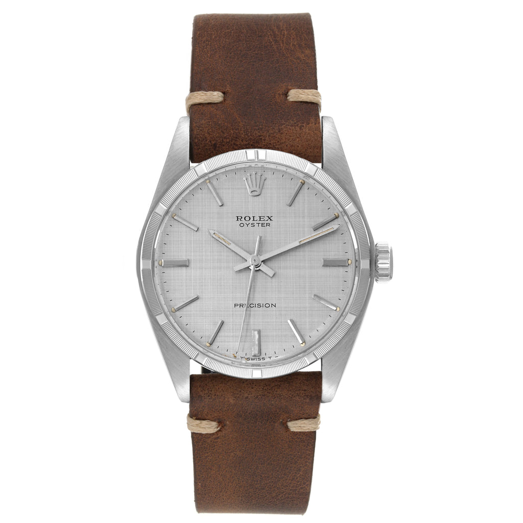 Rolex Oyster Precision Silver Linen Dial Vintage Steel Mens Watch 6427