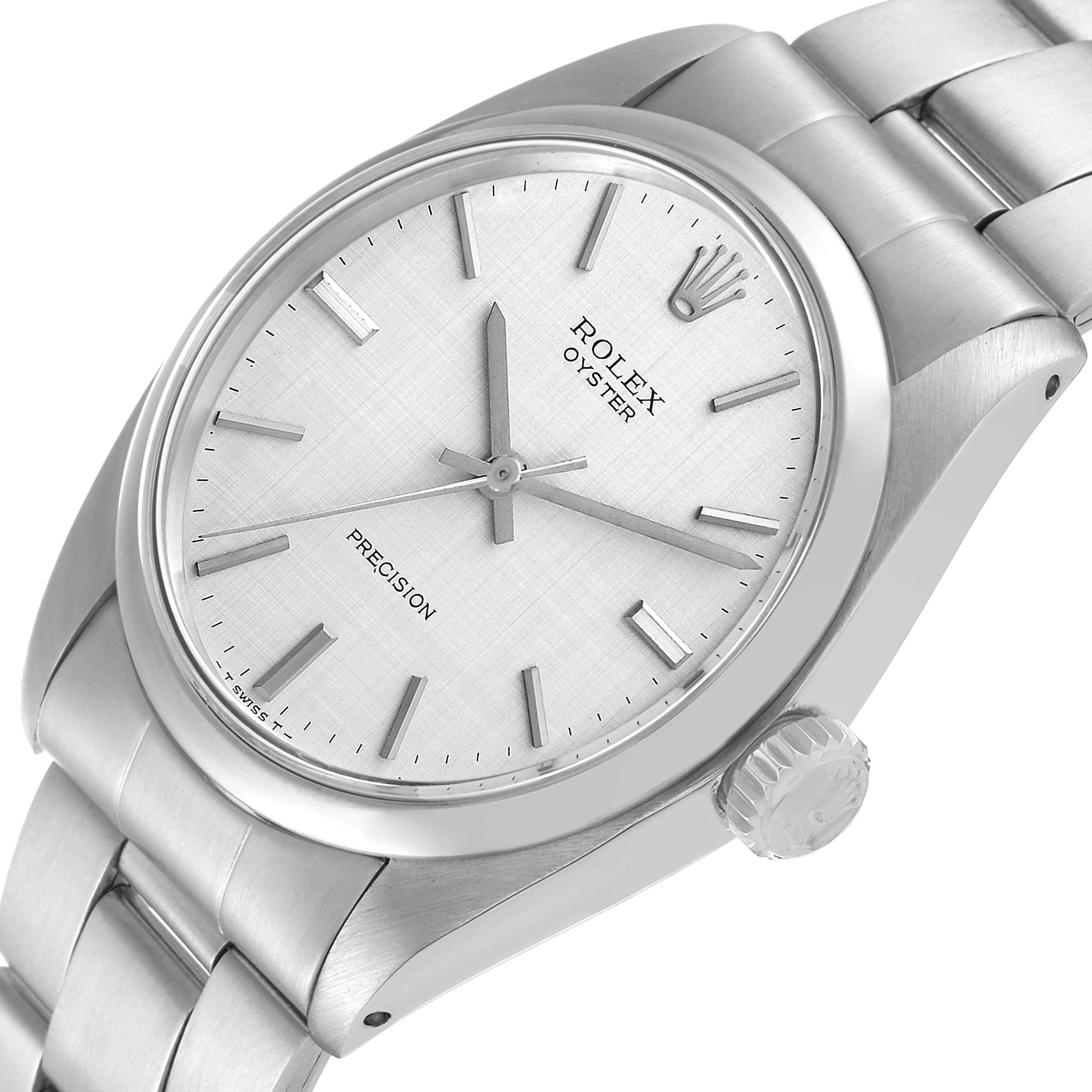 Rolex Oyster Precision Stainless Steel Silver Linen Dial Vintage Mens Watch 6426 Papers