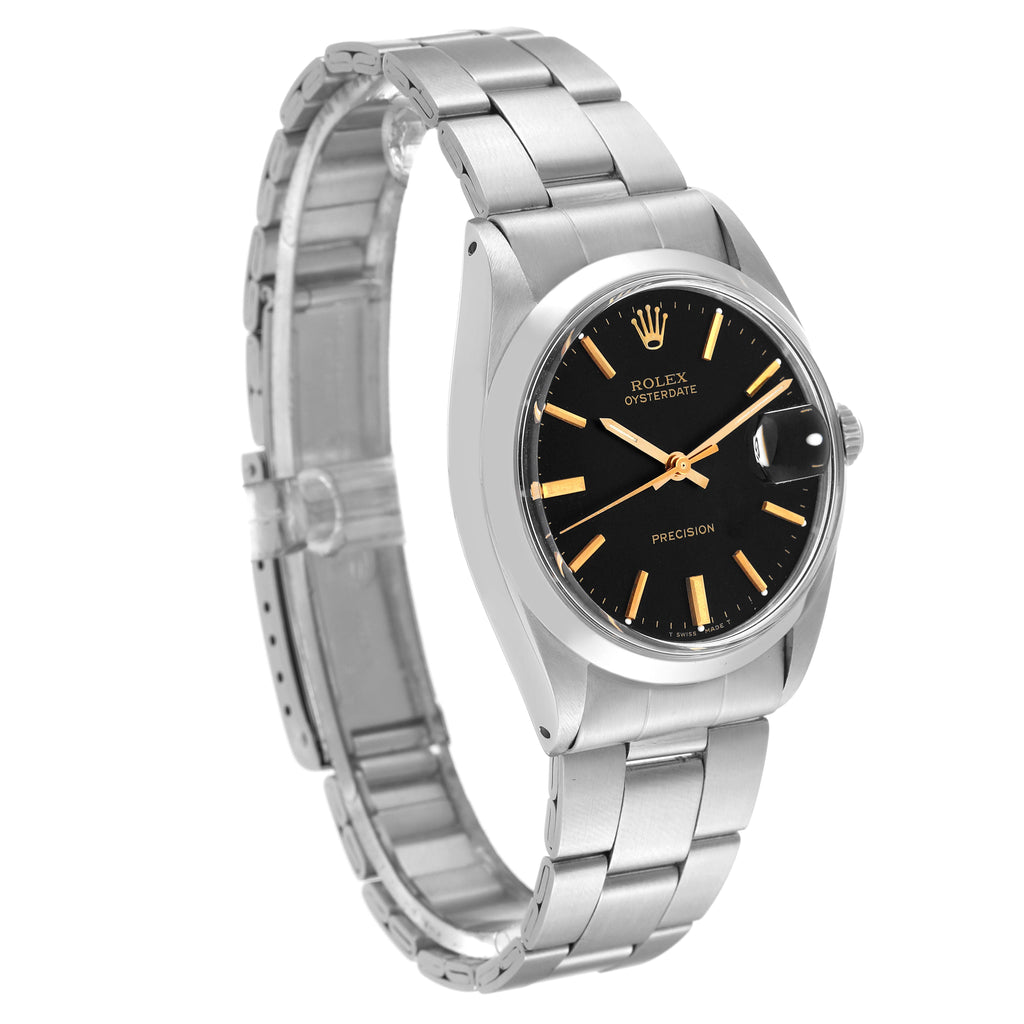 Rolex OysterDate Precision Black Gilt Dial Vintage Steel Mens Watch 6694