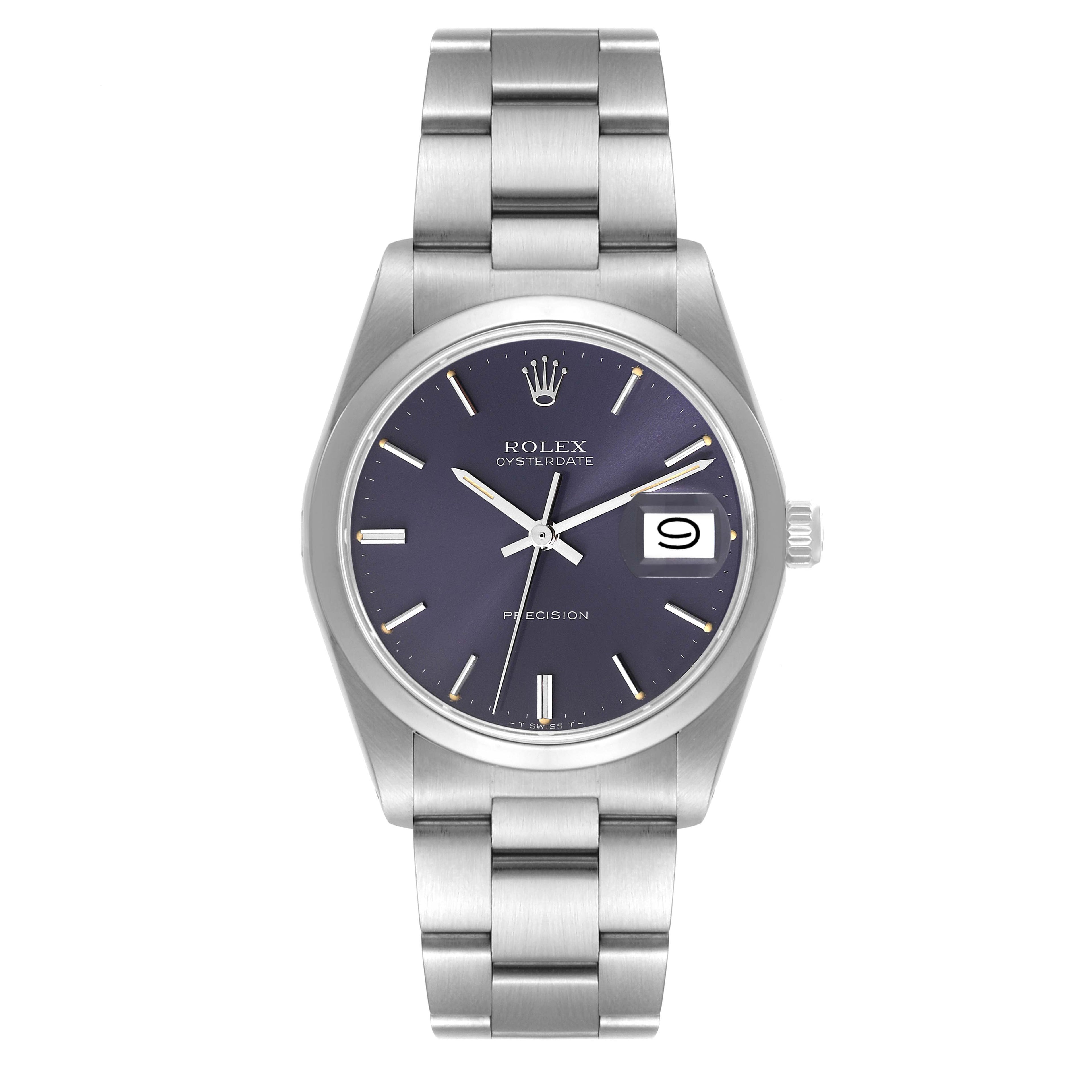 Rolex OysterDate Precision Blue Dial Steel Vintage Mens Watch 6694 Box Papers