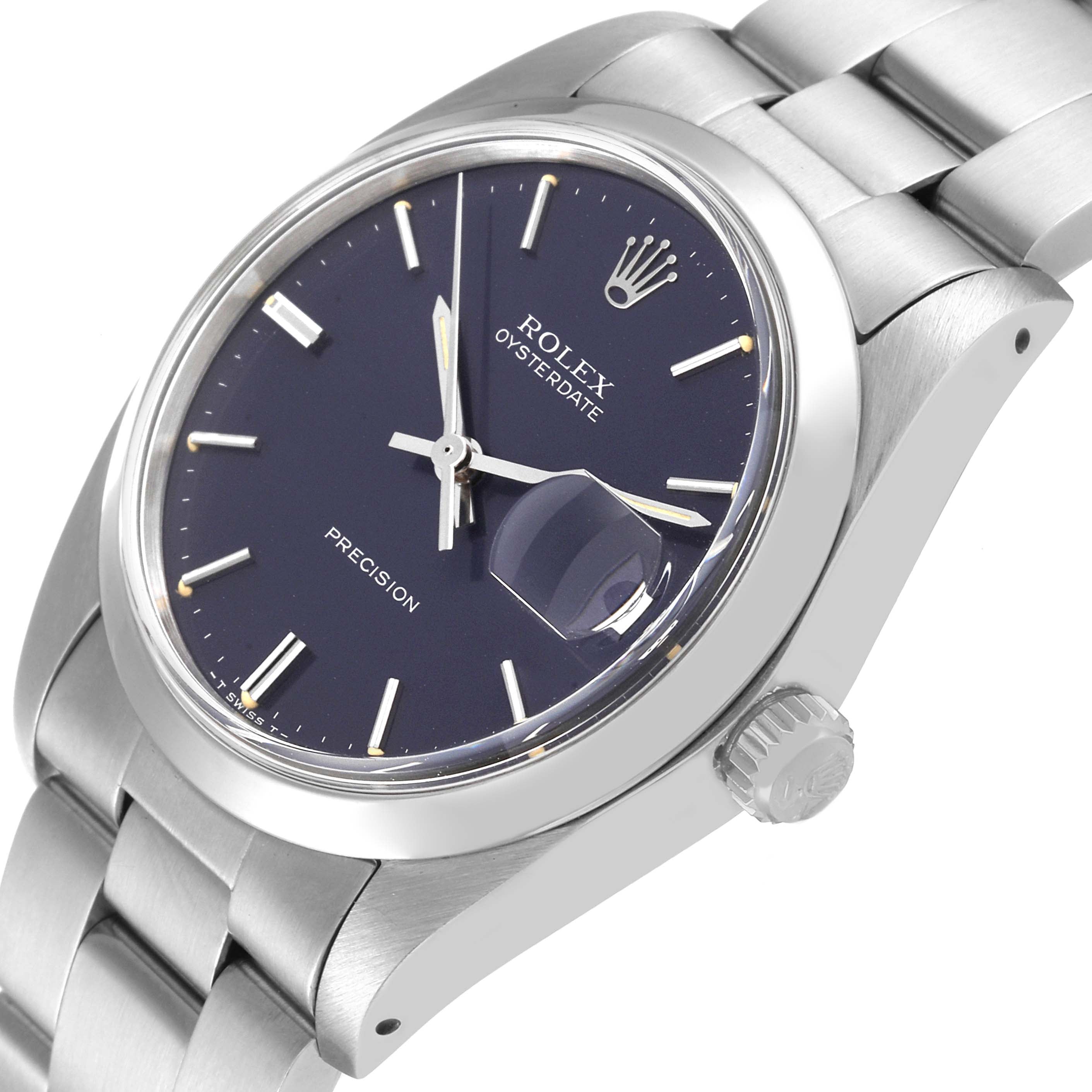 Rolex OysterDate Precision Blue Dial Steel Vintage Mens Watch 6694 Box Papers