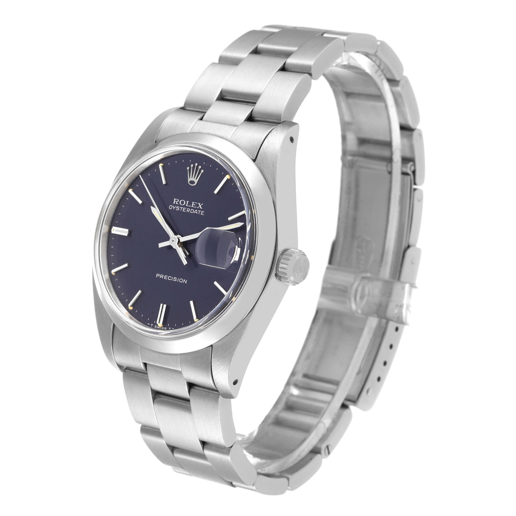 Rolex OysterDate Precision Blue Dial Steel Vintage Mens Watch 6694 Box Papers