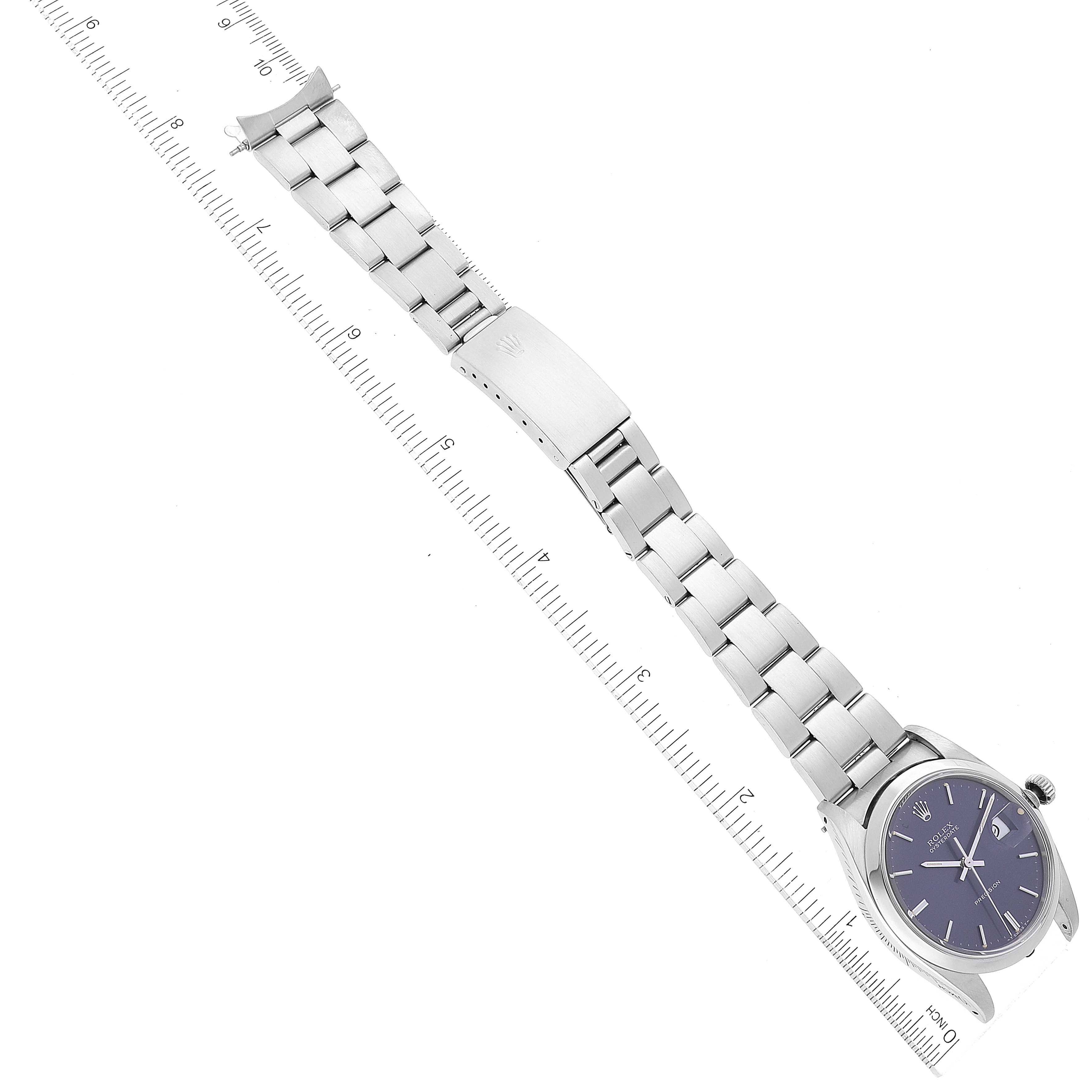 Rolex OysterDate Precision Blue Dial Steel Vintage Mens Watch 6694 Box Papers
