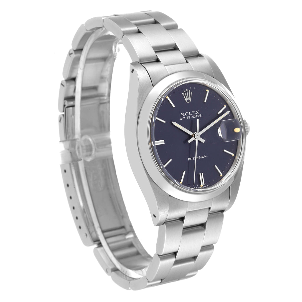 Rolex OysterDate Precision Blue Dial Steel Vintage Mens Watch 6694 Box Papers