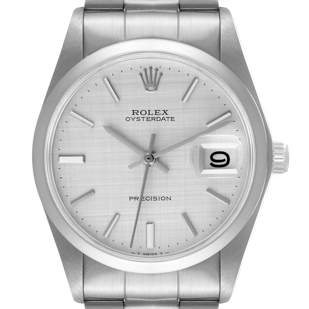Rolex OysterDate Precision Linen Dial Steel Vintage Mens Watch 6694