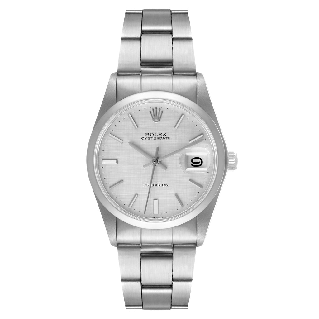 Rolex OysterDate Precision Linen Dial Steel Vintage Mens Watch 6694