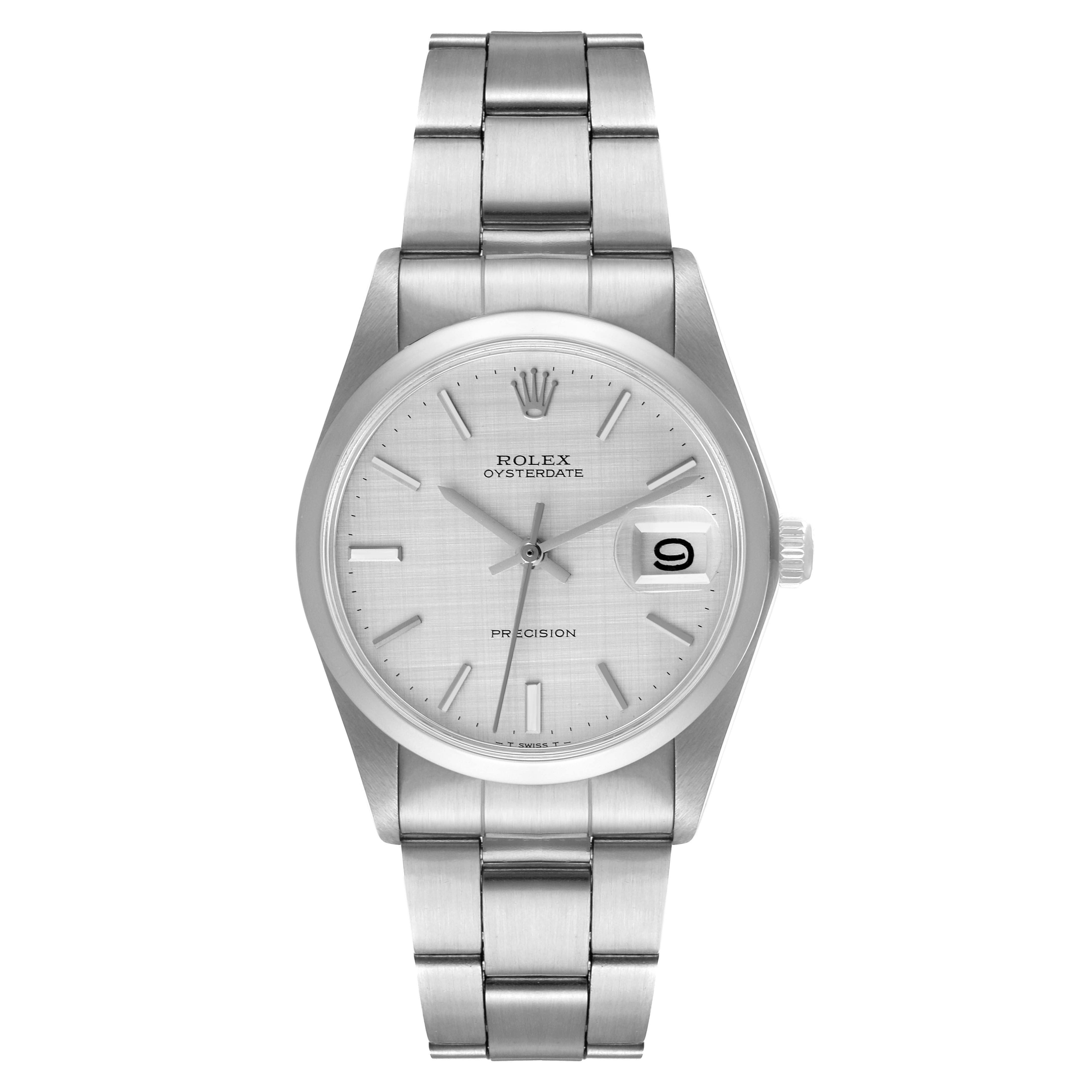 Rolex OysterDate Precision Linen Dial Steel Vintage Mens Watch 6694