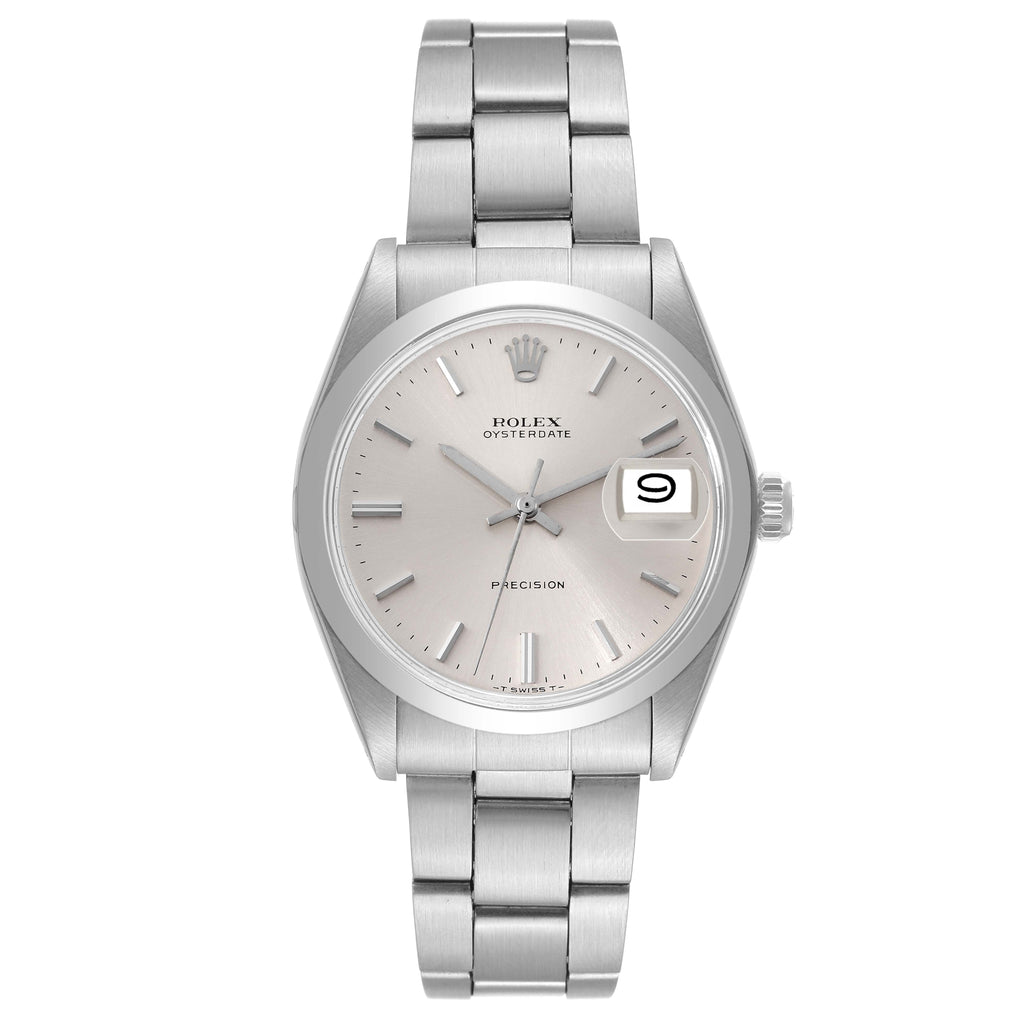 Rolex OysterDate Precision Silver Dial Steel Vintage Mens Watch 6694 Box Papers