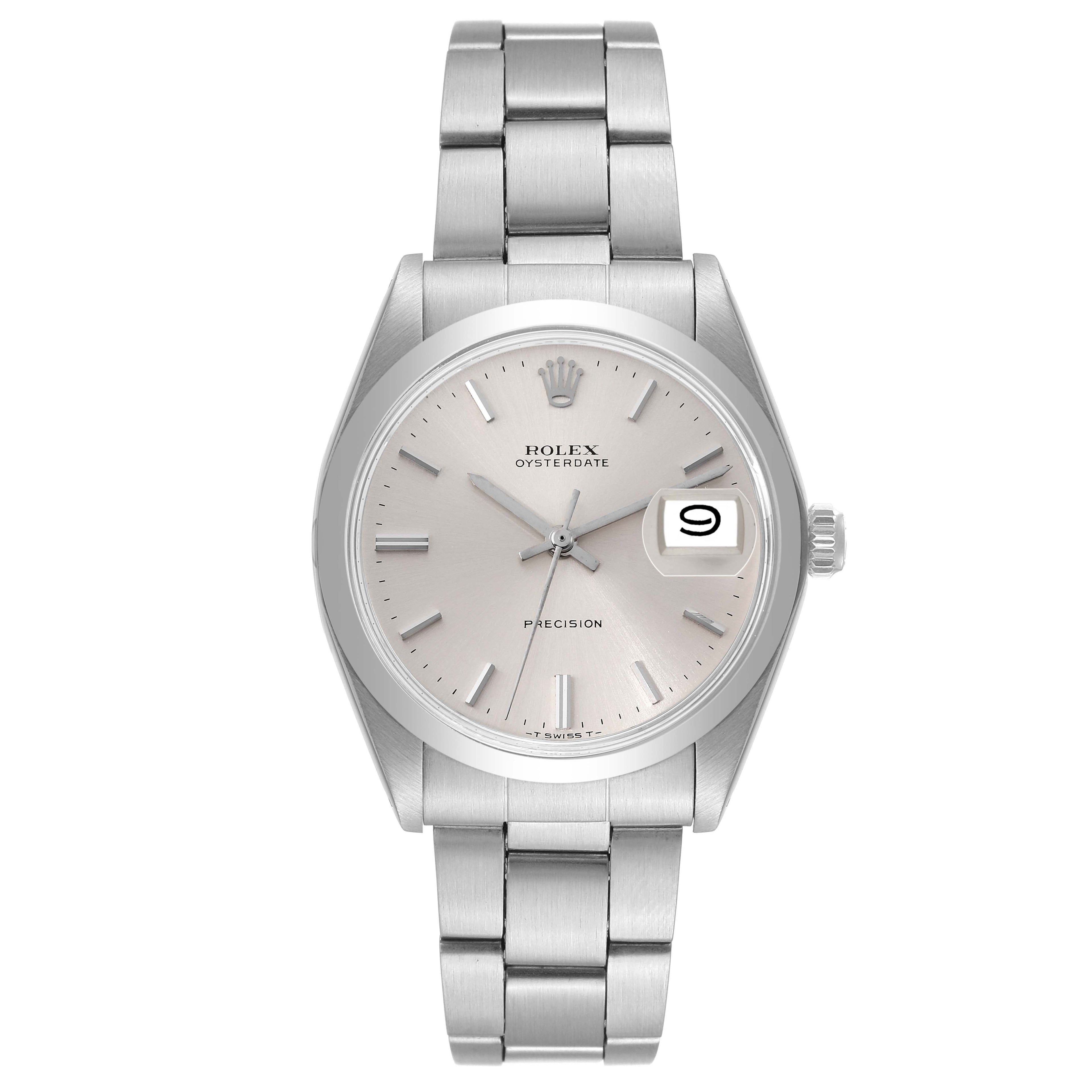 Rolex OysterDate Precision Silver Dial Steel Vintage Mens Watch 6694 Box Papers