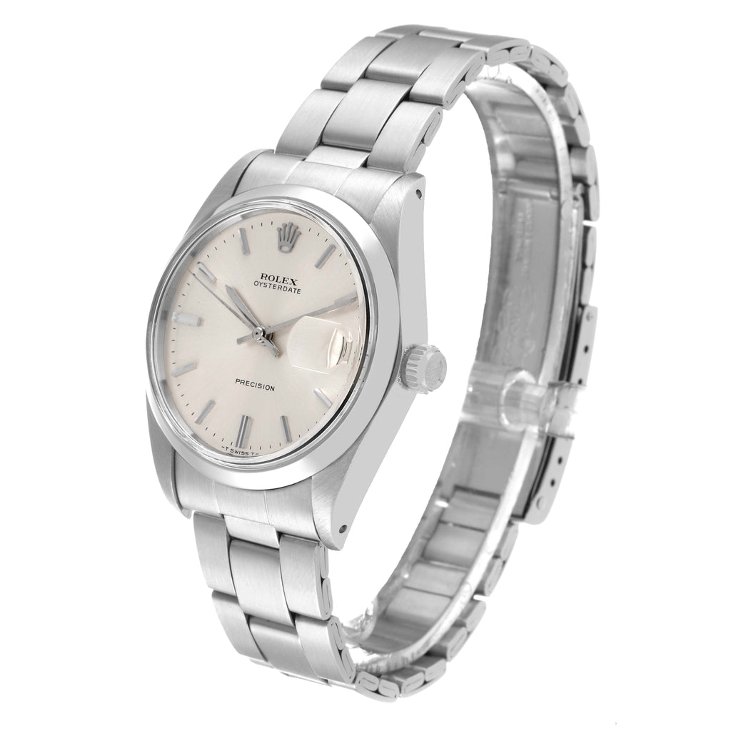 Rolex OysterDate Precision Silver Dial Steel Vintage Mens Watch 6694 Box Papers