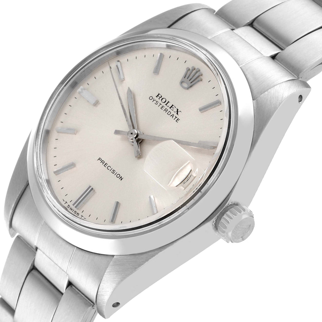 Rolex OysterDate Precision Silver Dial Steel Vintage Mens Watch 6694 Box Papers