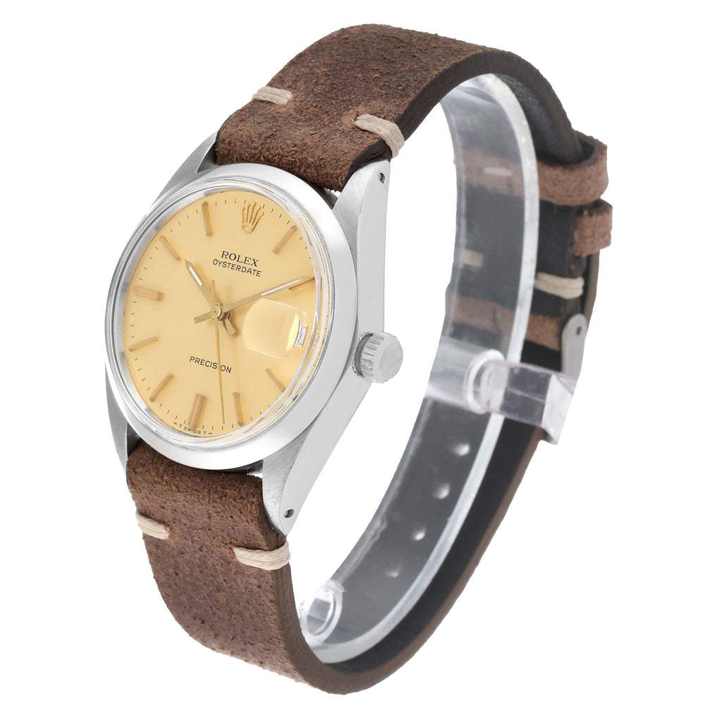 Rolex OysterDate Precision Steel Champagne Dial Vintage Mens Watch 6694