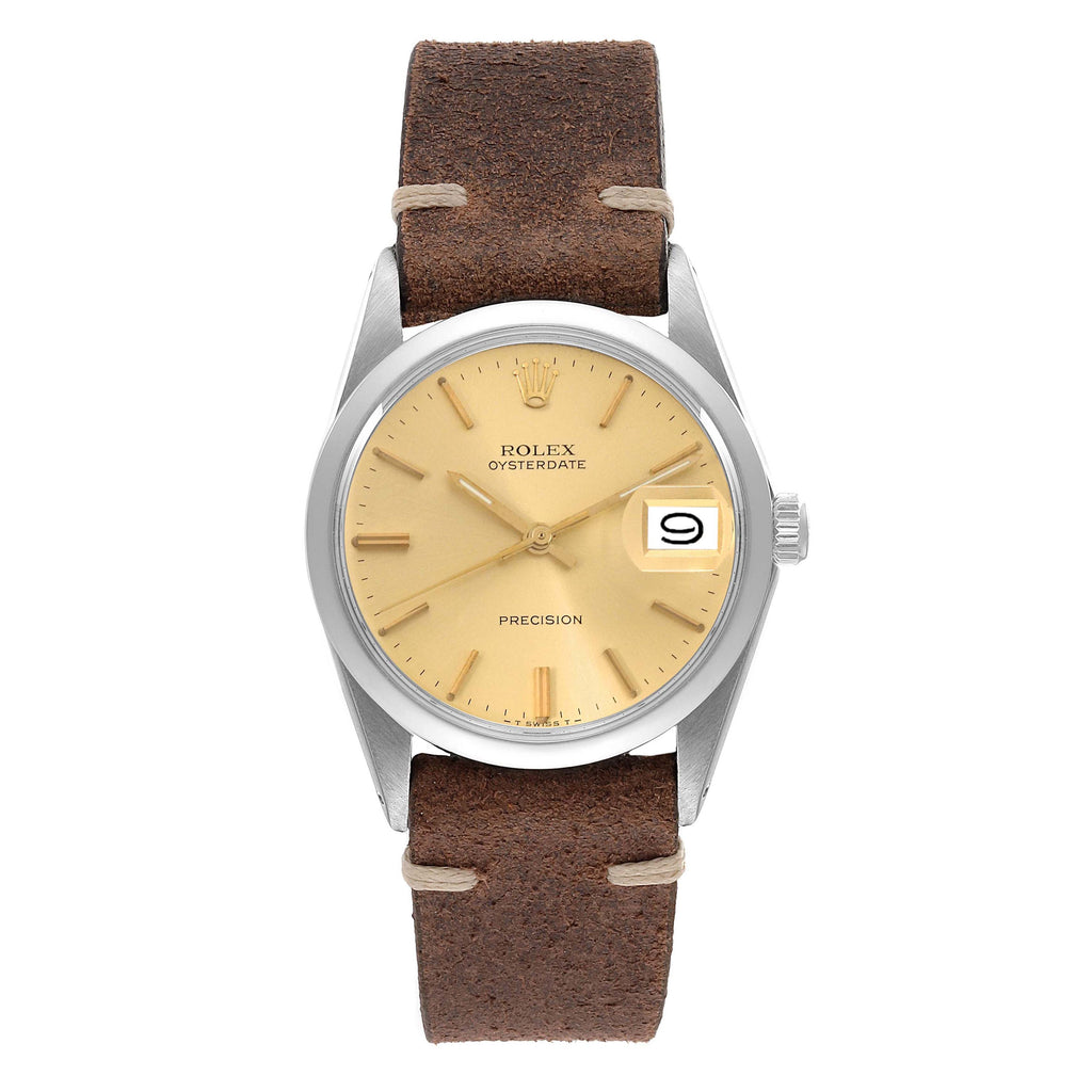 Rolex OysterDate Precision Steel Champagne Dial Vintage Mens Watch 6694