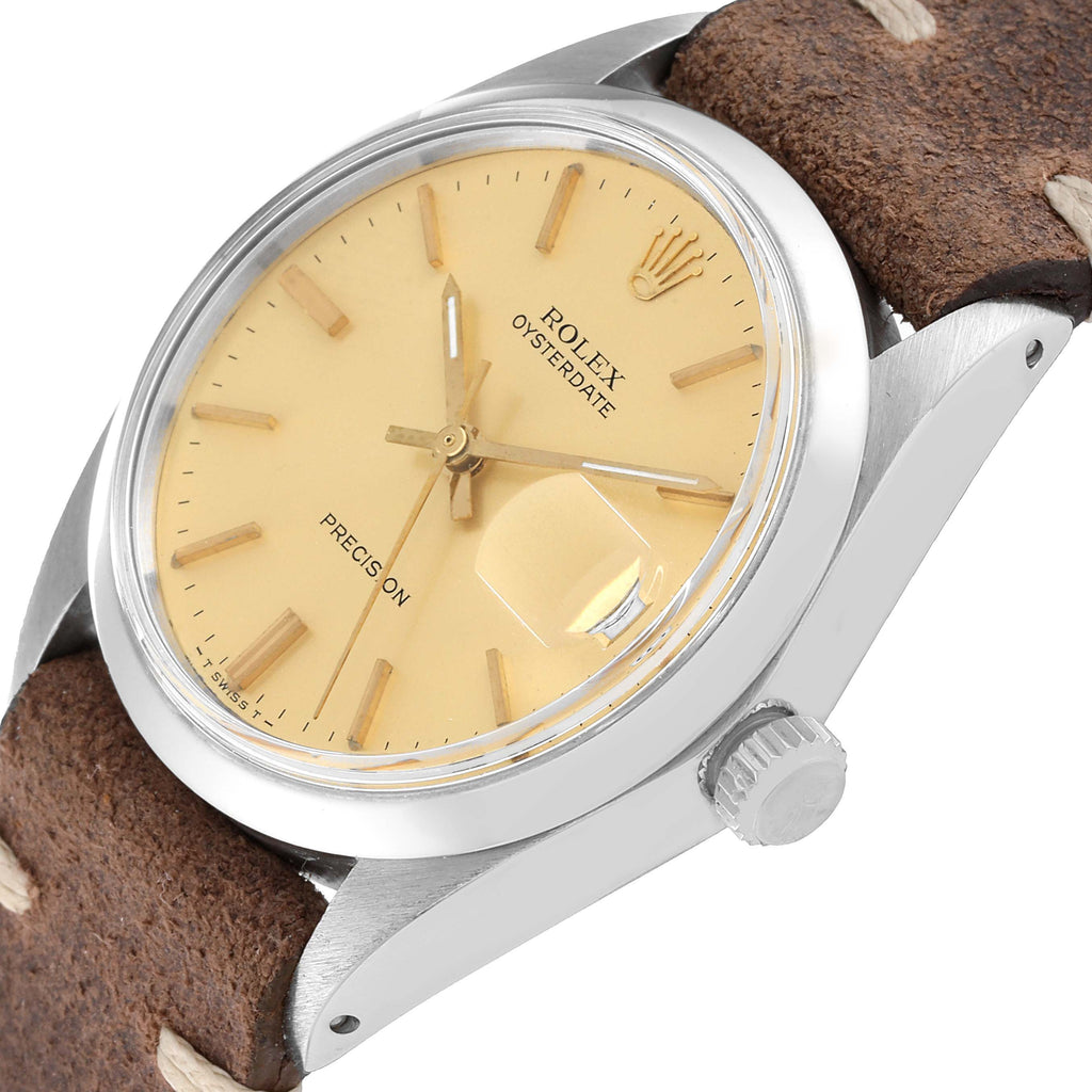 Rolex OysterDate Precision Steel Champagne Dial Vintage Mens Watch 6694