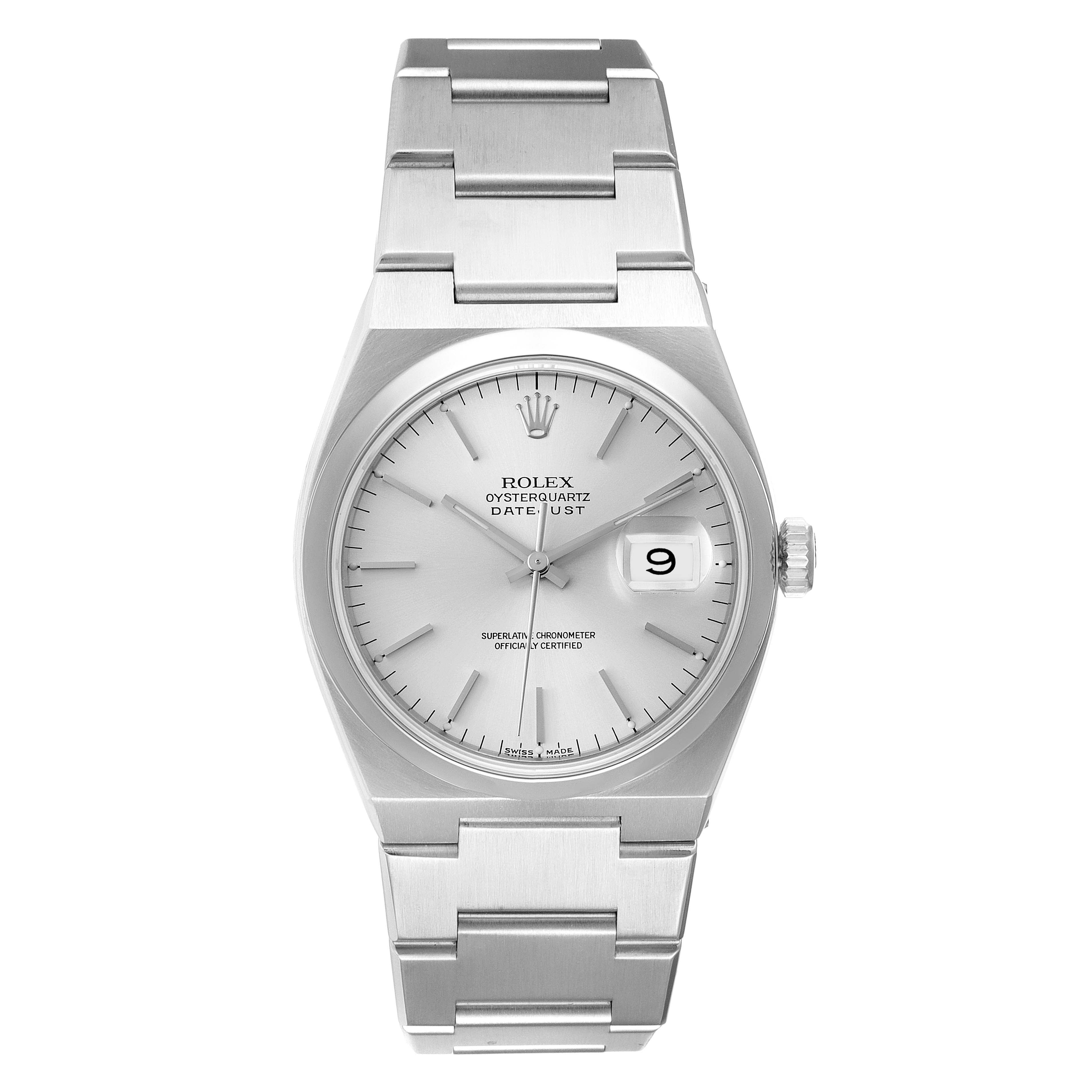 Rolex Oysterquartz Datejust Silver Dial Steel Mens Watch 17000 Box Papers