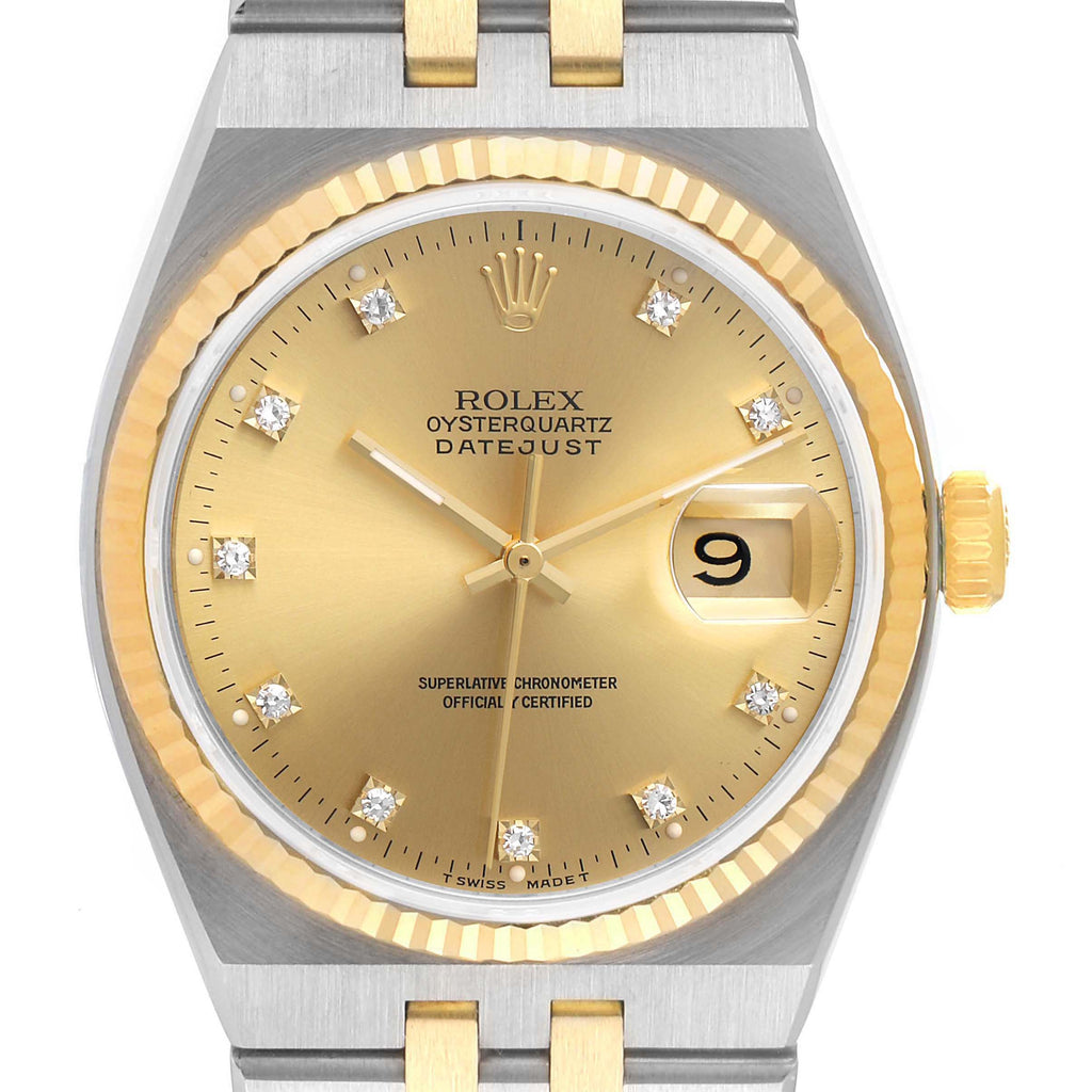 Rolex Oysterquartz Datejust Steel Yellow Gold Diamond Mens Watch 17013