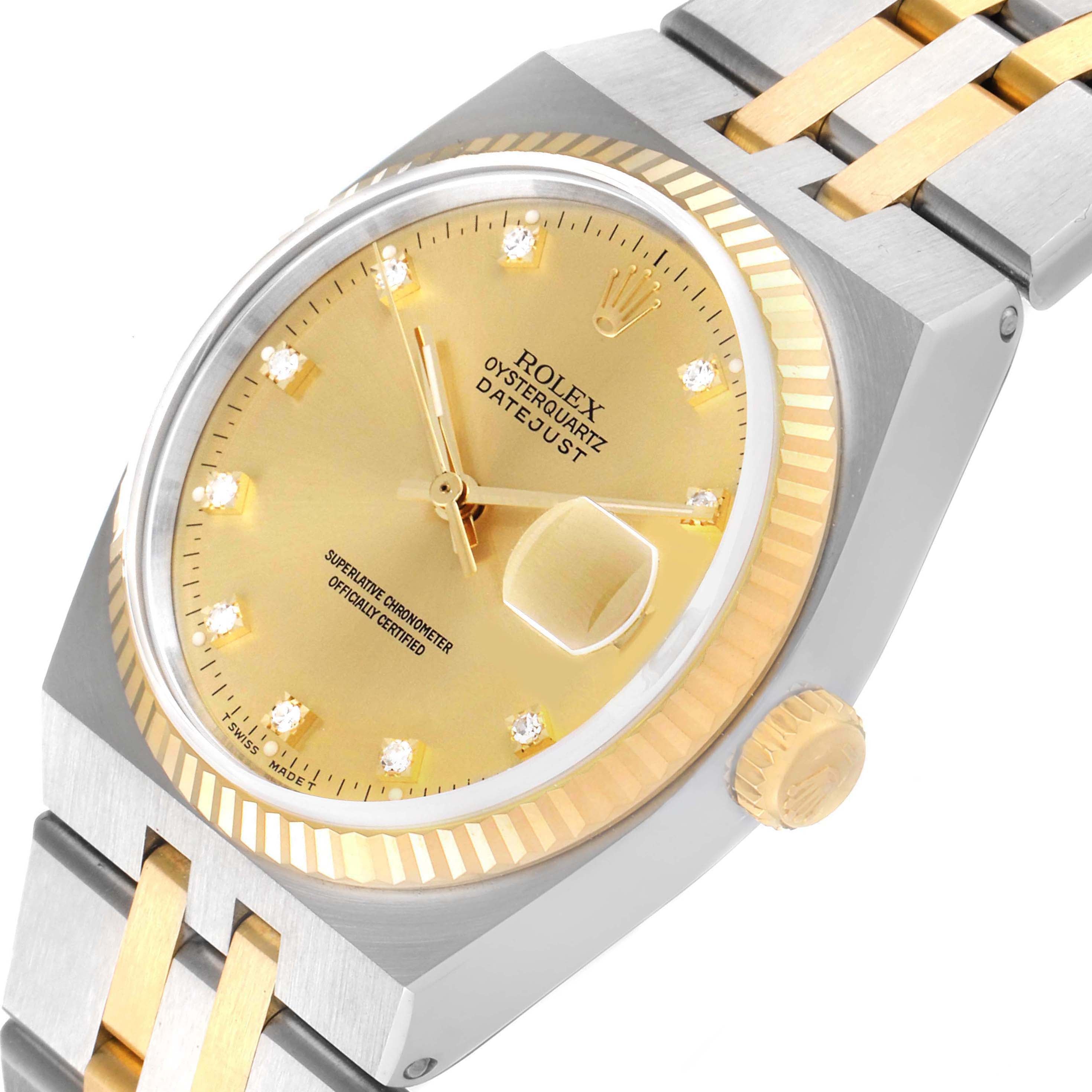 Rolex Oysterquartz Datejust Steel Yellow Gold Diamond Mens Watch 17013