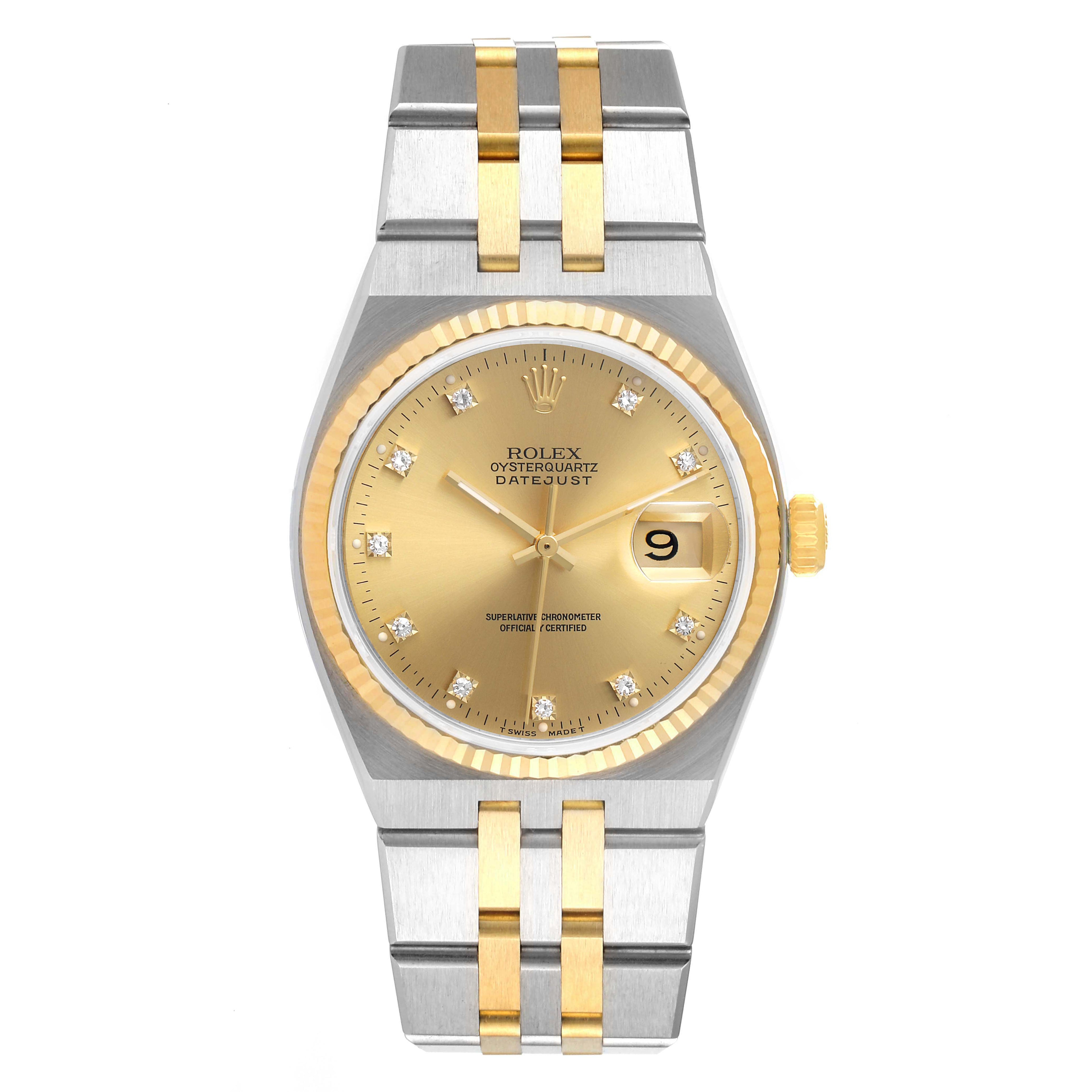 Rolex Oysterquartz Datejust Steel Yellow Gold Diamond Mens Watch 17013