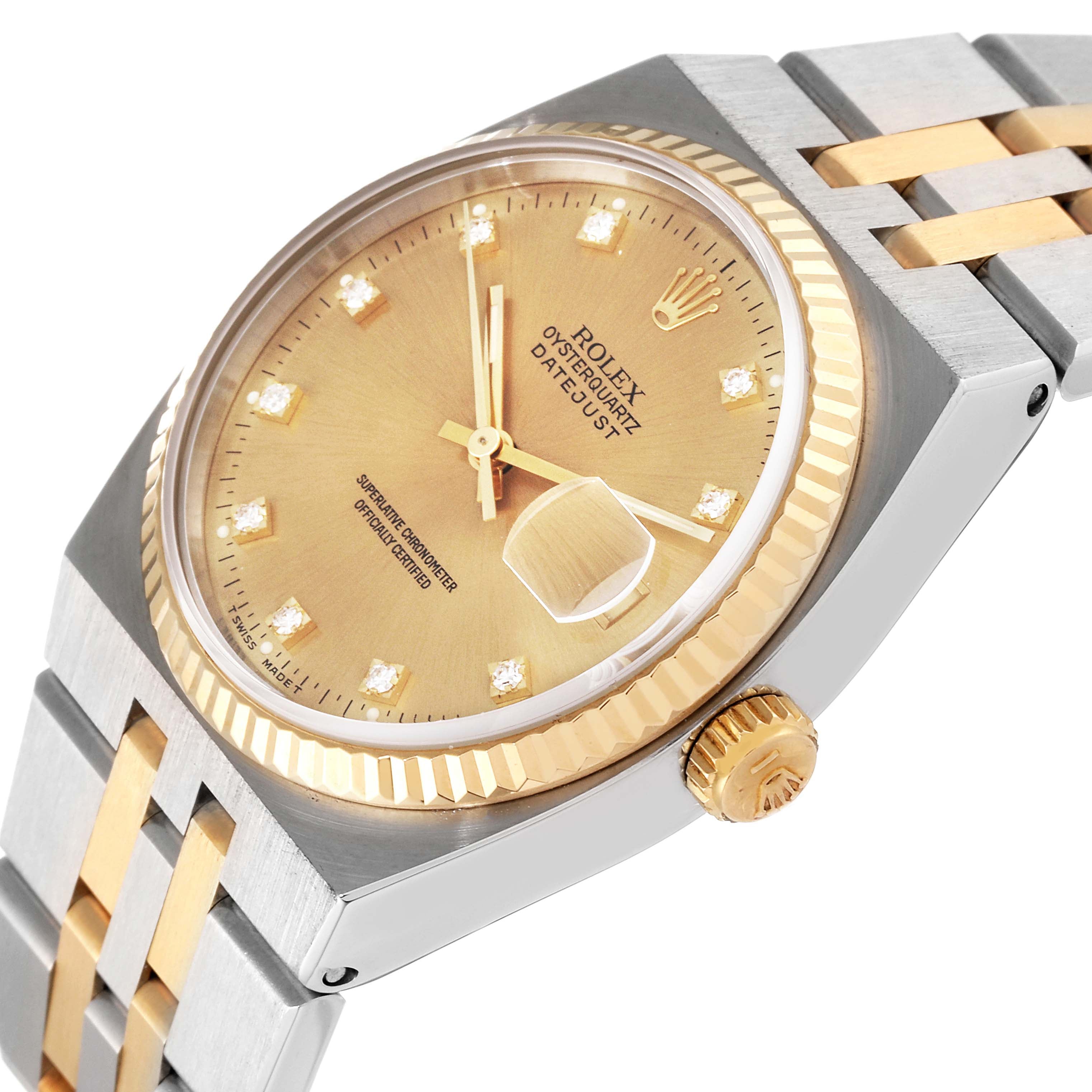Rolex Oysterquartz Datejust Steel Yellow Gold Diamond Watch 17013 Box Papers