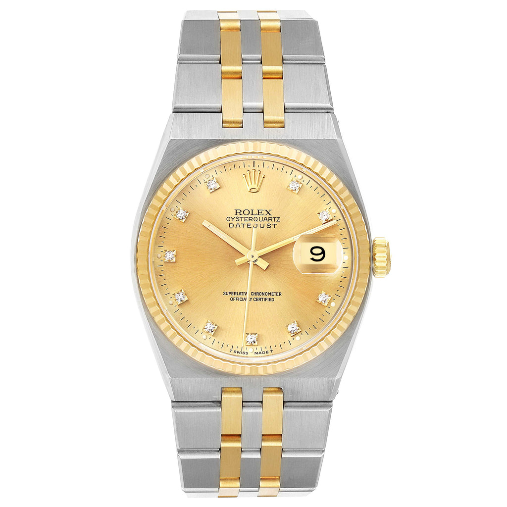 Rolex Oysterquartz Datejust Steel Yellow Gold Diamond Watch 17013 Box Papers