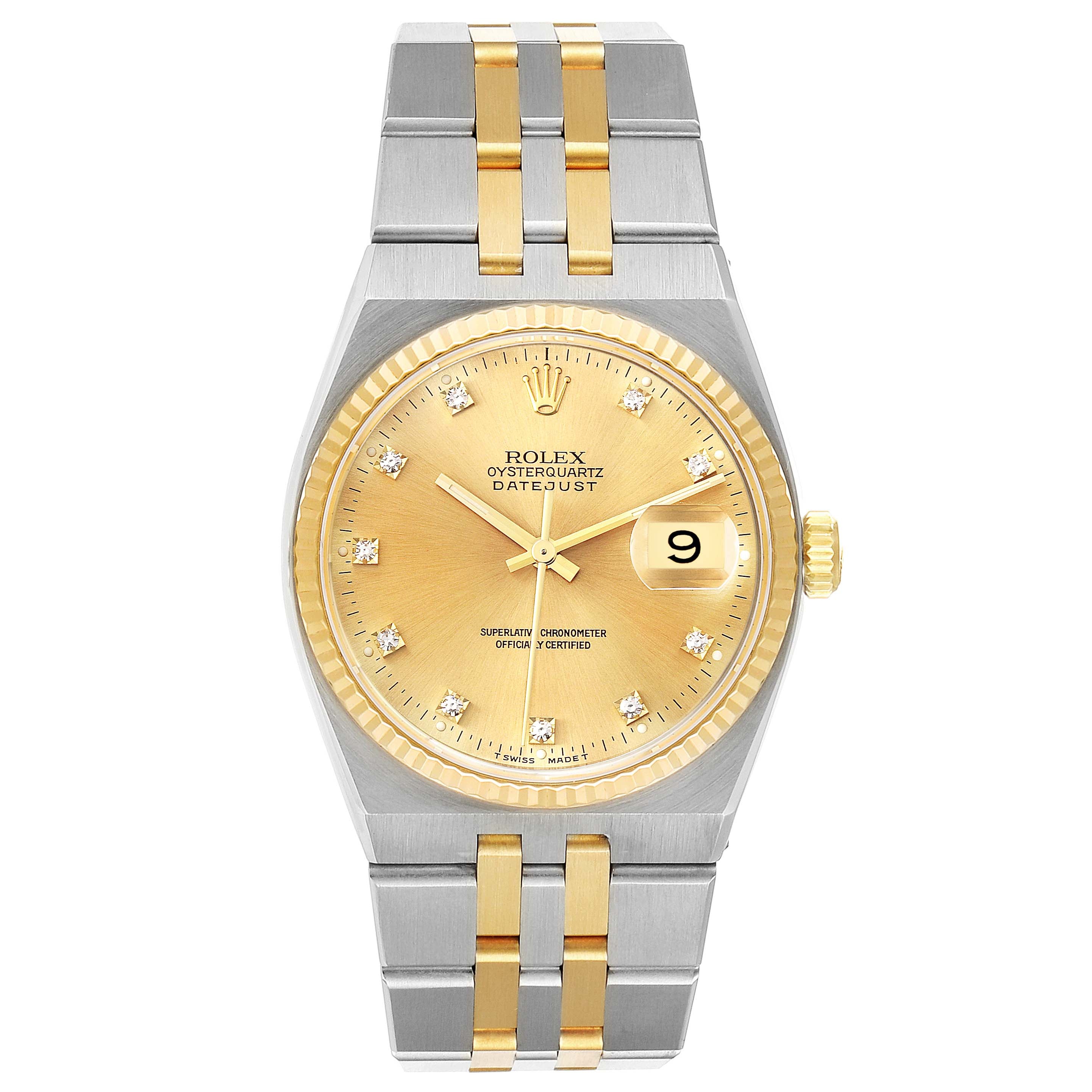 Rolex Oysterquartz Datejust Steel Yellow Gold Diamond Watch 17013 Box Papers