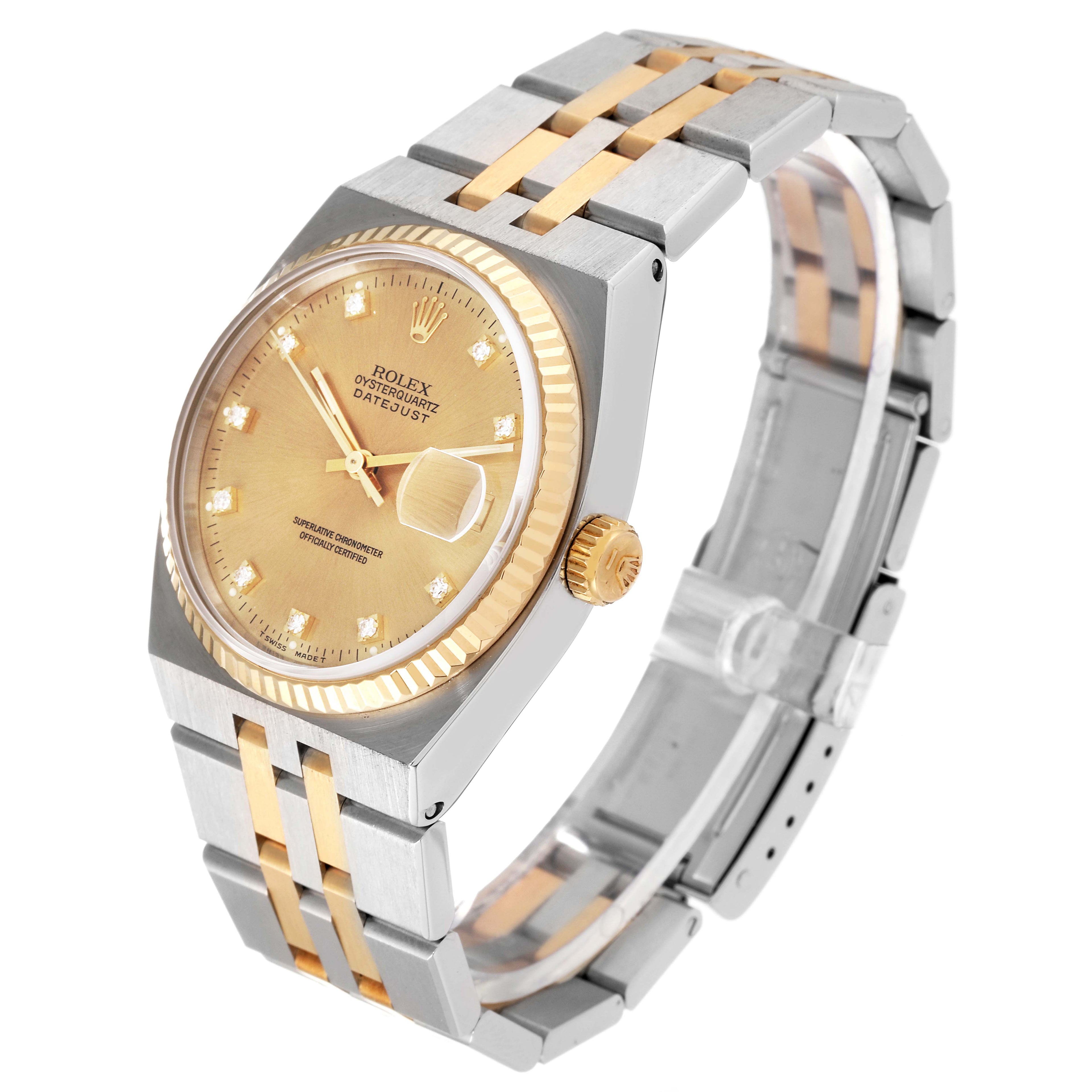 Rolex Oysterquartz Datejust Steel Yellow Gold Diamond Watch 17013 Box Papers
