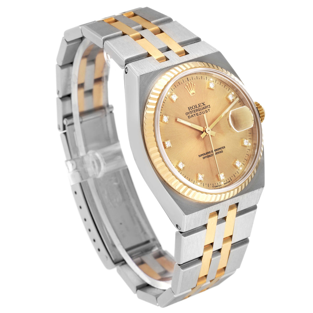 Rolex Oysterquartz Datejust Steel Yellow Gold Diamond Watch 17013 Box Papers