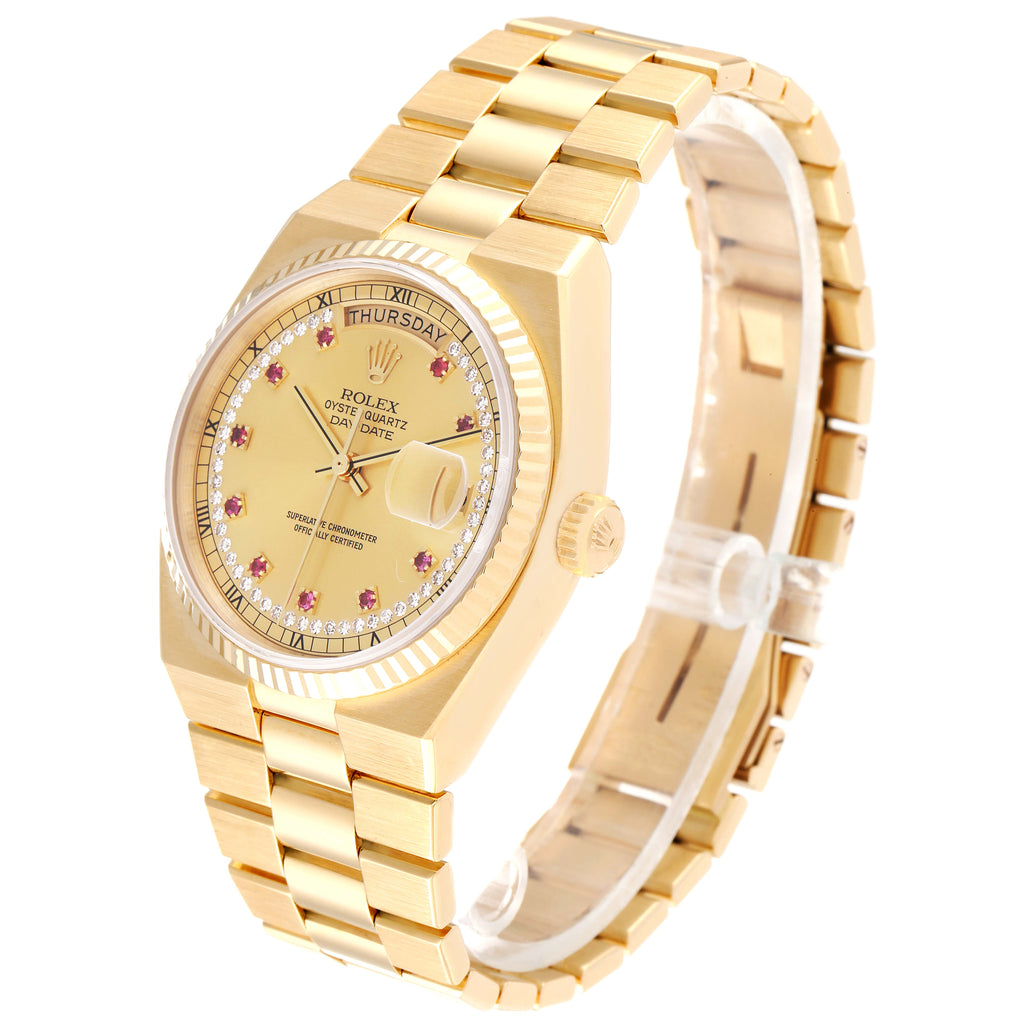 Rolex Oysterquartz President Day-Date Yellow Gold Diamond Rubies Watch 19018