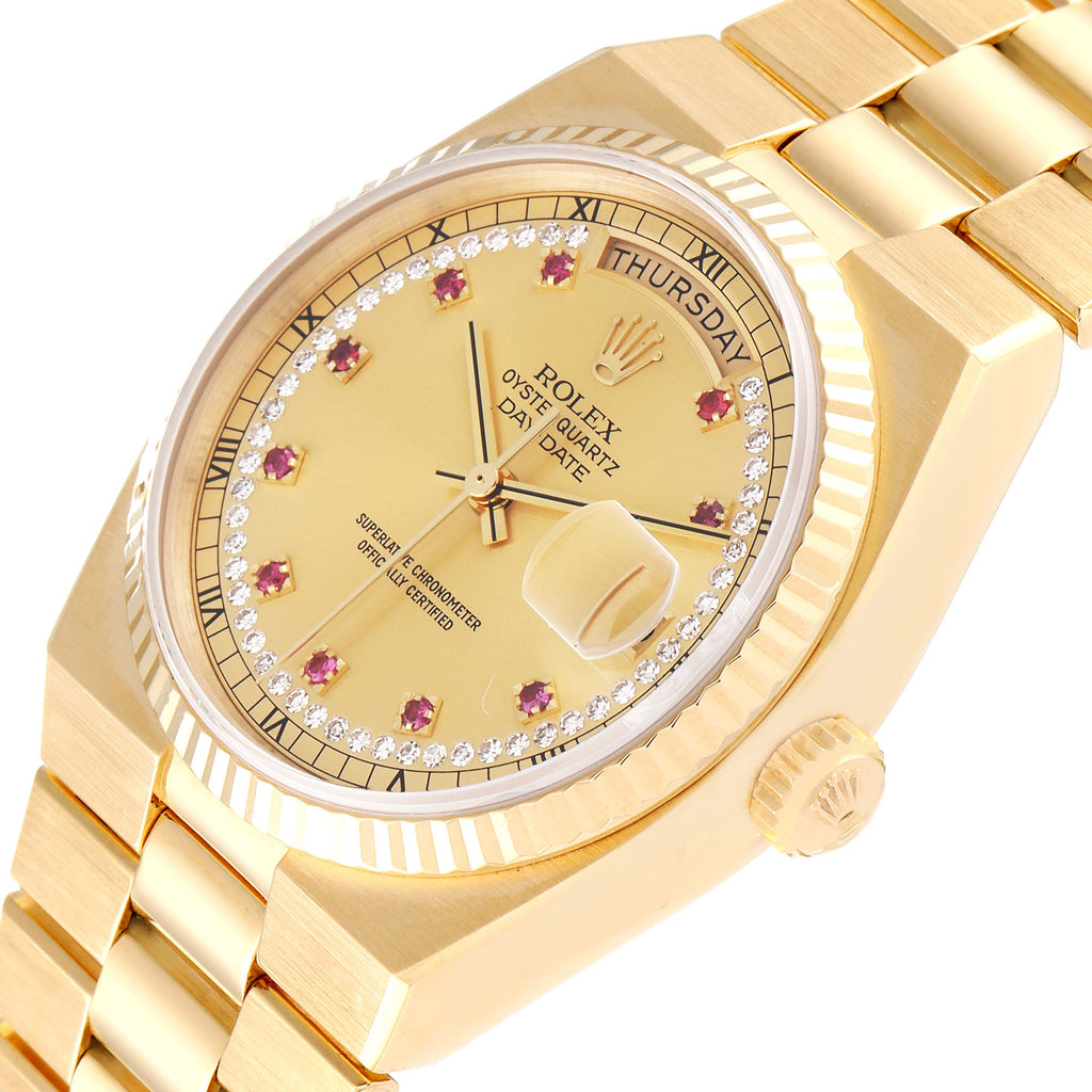 Rolex Oysterquartz President Day-Date Yellow Gold Diamond Rubies Watch 19018