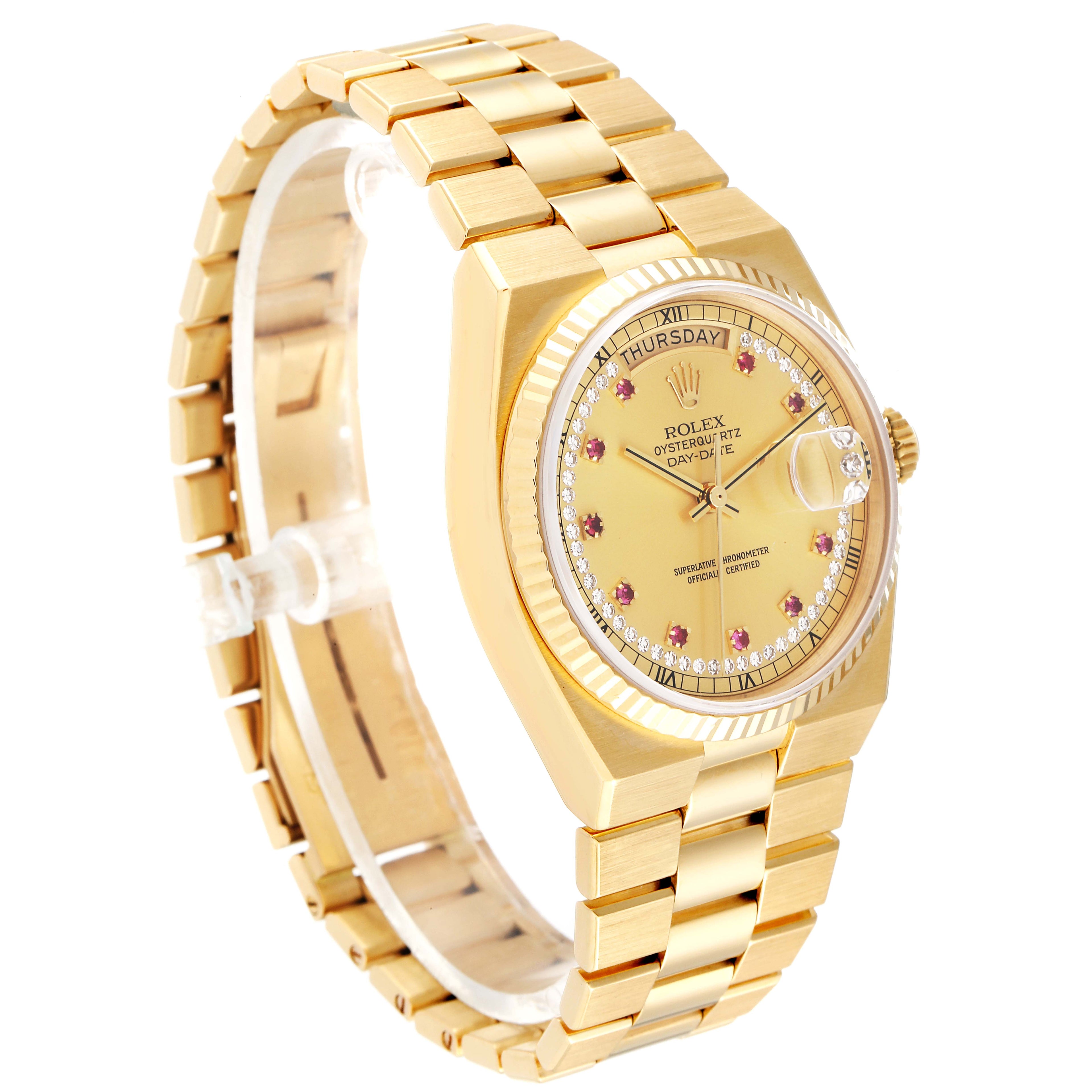 Rolex Oysterquartz President Day-Date Yellow Gold Diamond Rubies Watch 19018