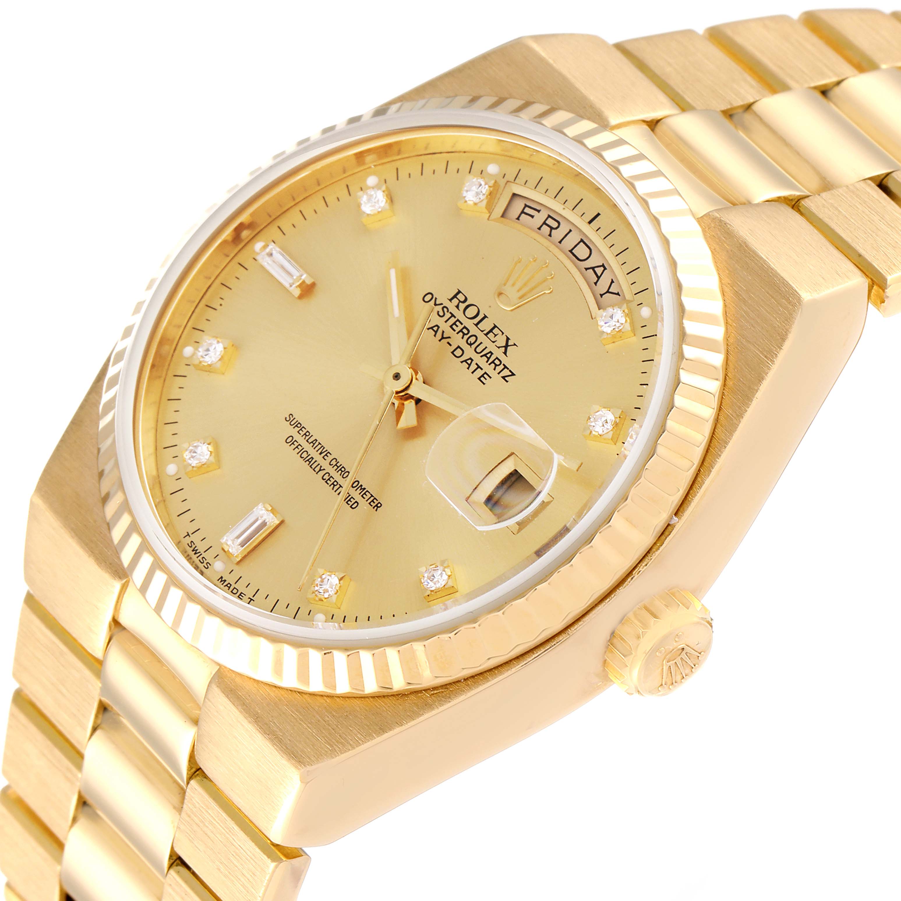 Rolex Oysterquartz President Day-Date Yellow Gold Diamond Watch 19018 Box Papers