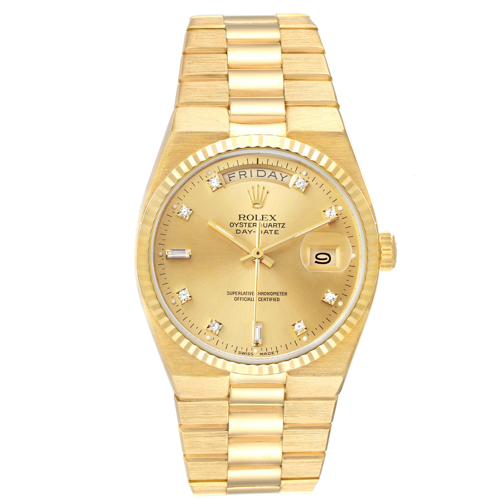Rolex Oysterquartz President Day-Date Yellow Gold Diamond Watch 19018 Box Papers
