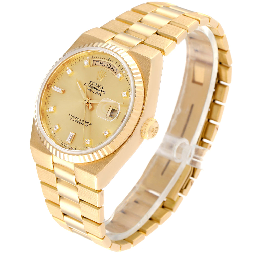 Rolex Oysterquartz President Day-Date Yellow Gold Diamond Watch 19018 Box Papers