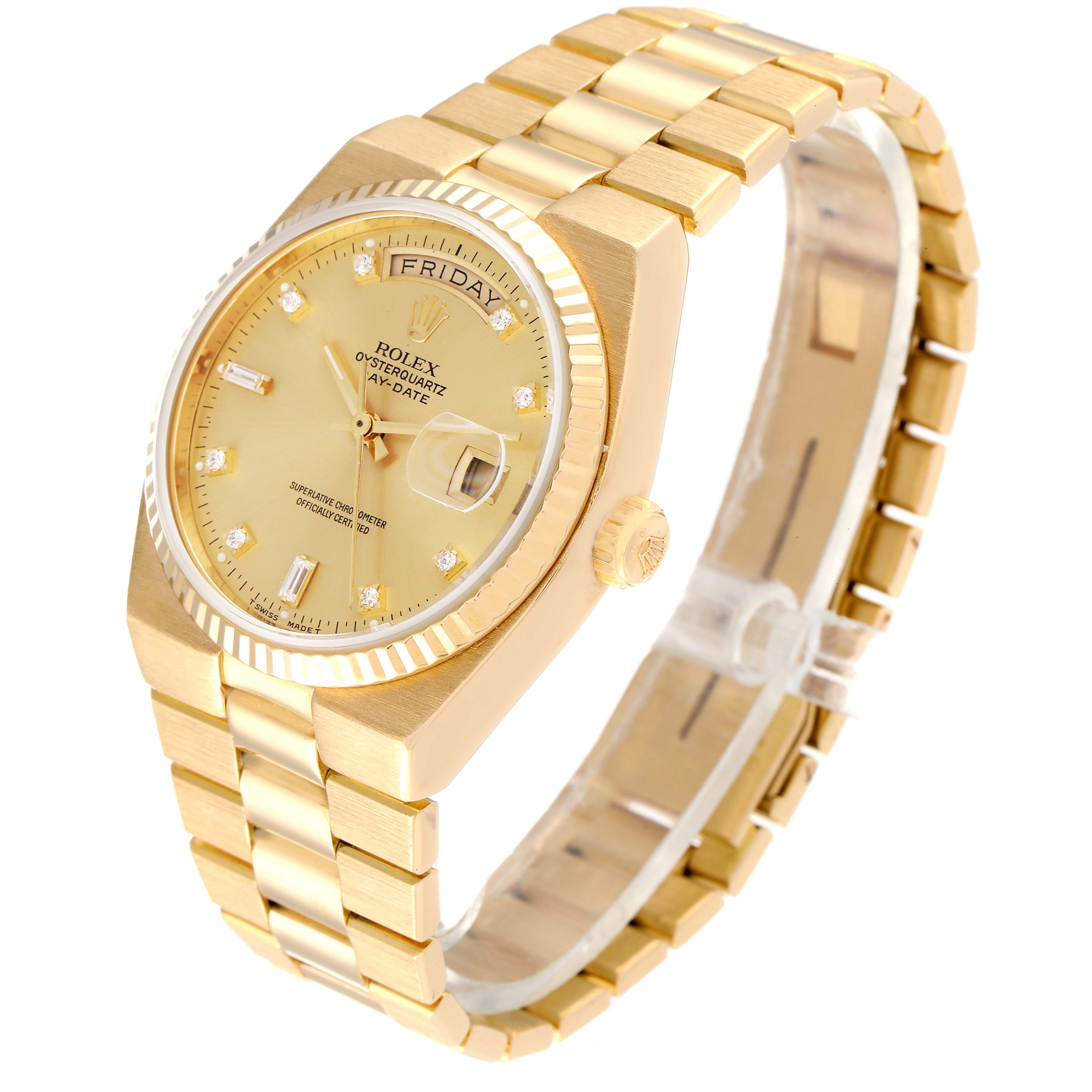 Rolex Oysterquartz President Day-Date Yellow Gold Diamond Watch 19018 Box Papers