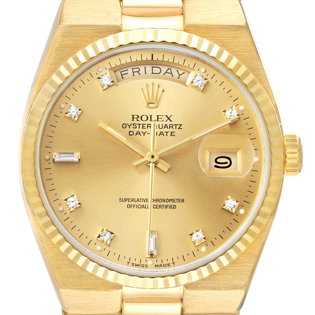 Rolex Oysterquartz President Day-Date Yellow Gold Diamond Watch 19018 Box Papers