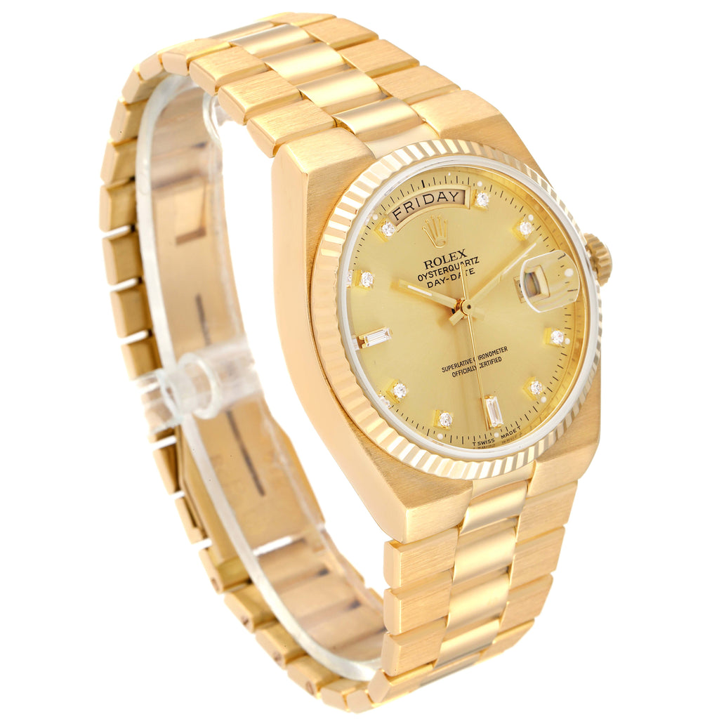 Rolex Oysterquartz President Day-Date Yellow Gold Diamond Watch 19018 Box Papers