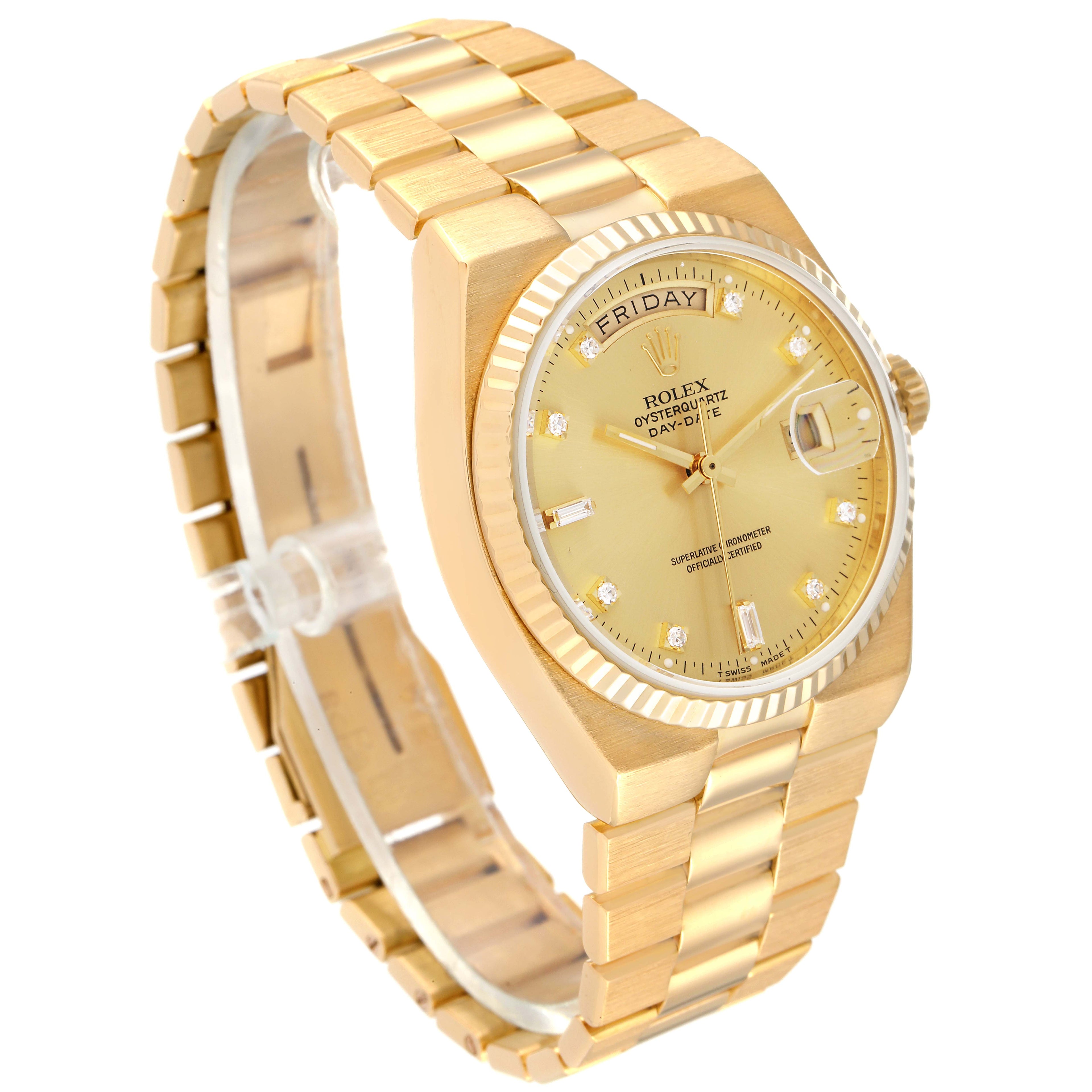 Rolex Oysterquartz President Day-Date Yellow Gold Diamond Watch 19018 Box Papers