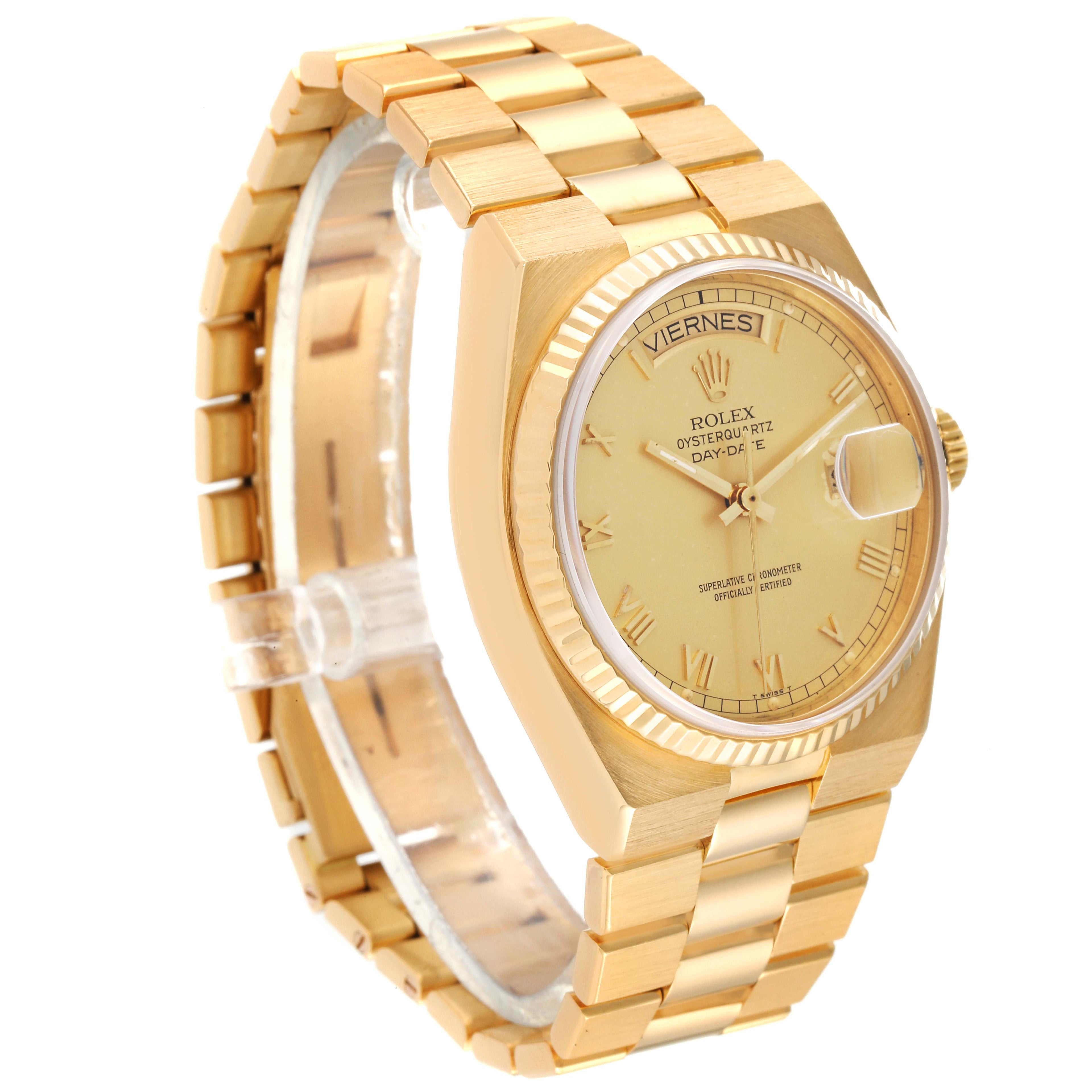 Rolex Oysterquartz President Yellow Gold Champagne Dial Mens Watch 19018