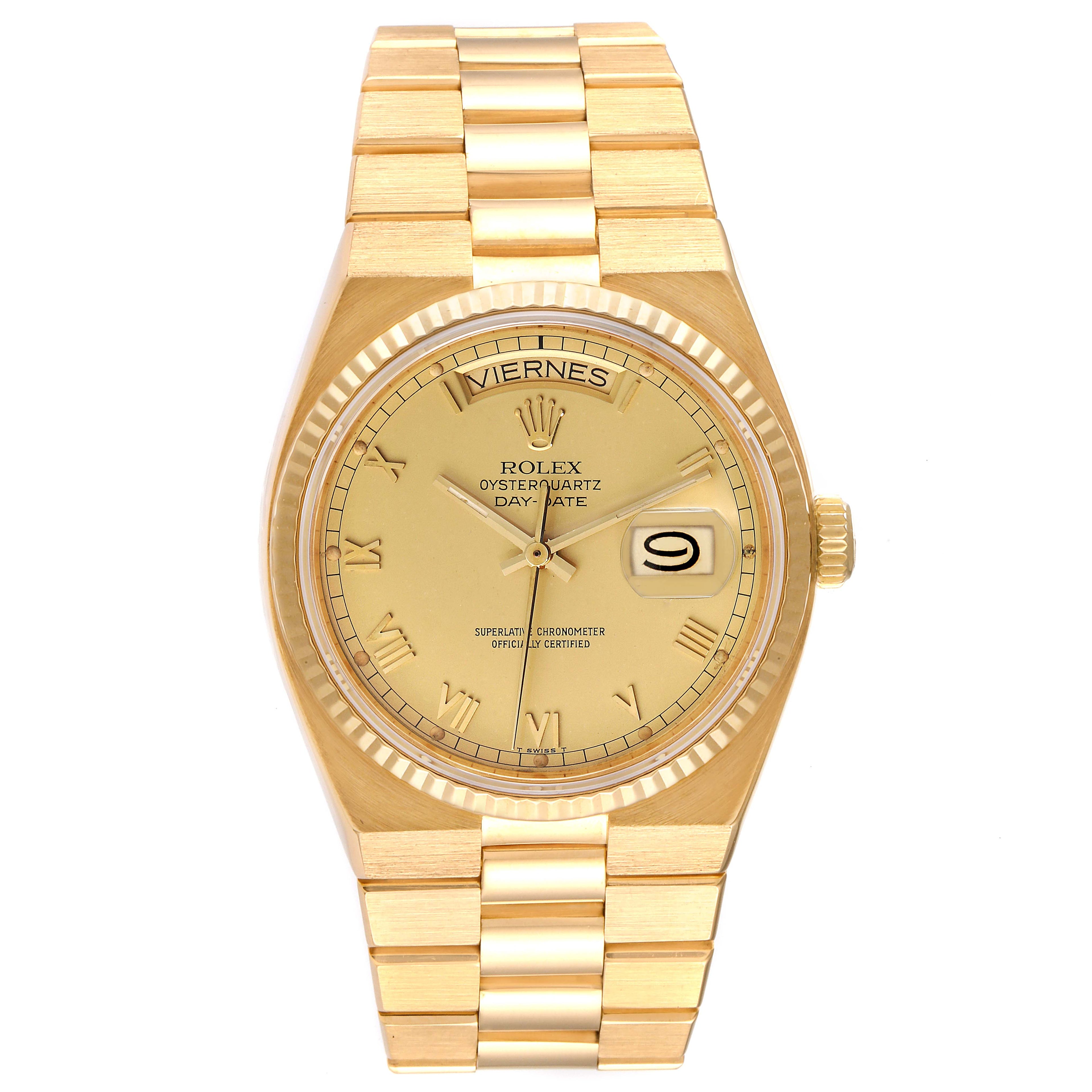 Rolex Oysterquartz President Yellow Gold Champagne Dial Mens Watch 19018