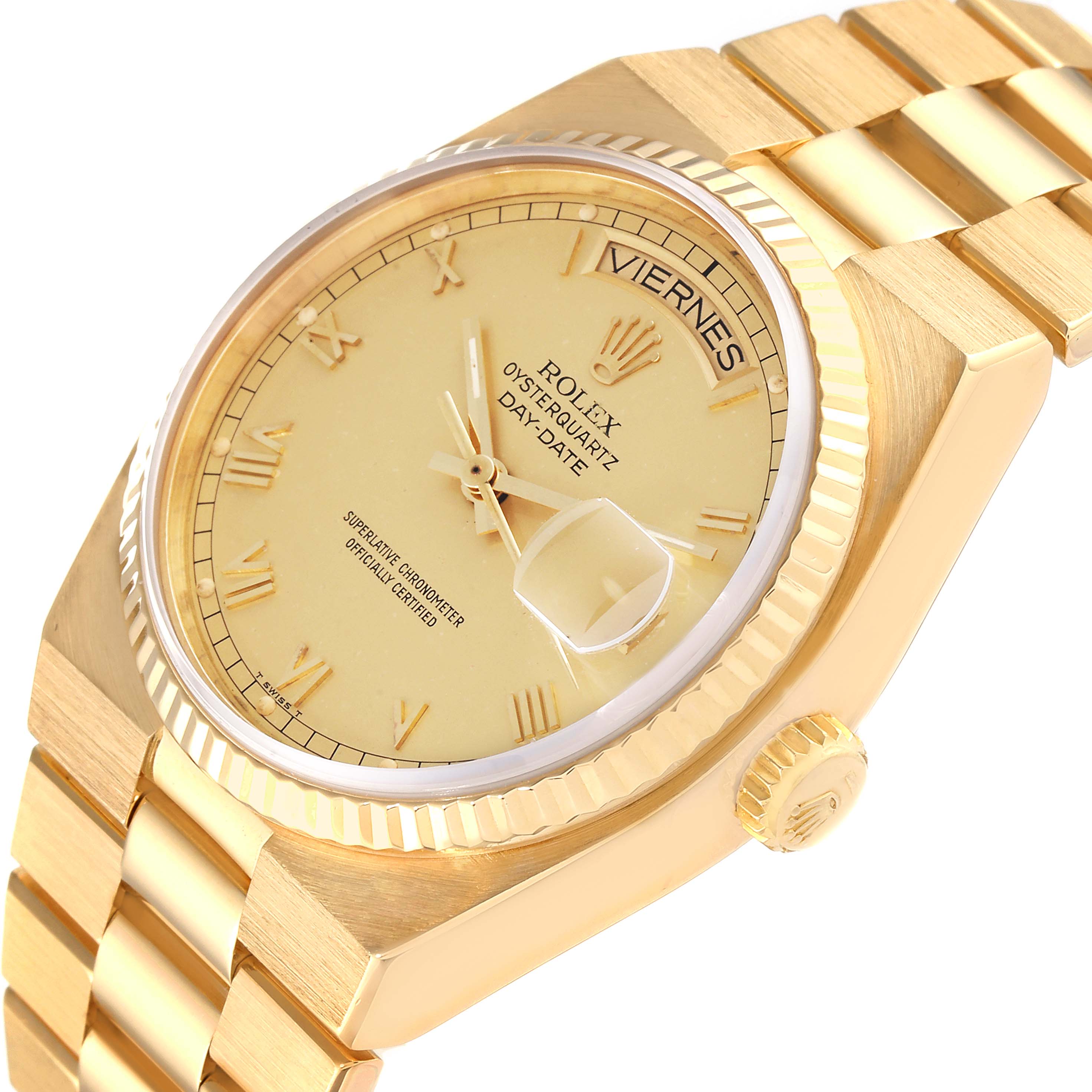 Rolex Oysterquartz President Yellow Gold Champagne Dial Mens Watch 19018