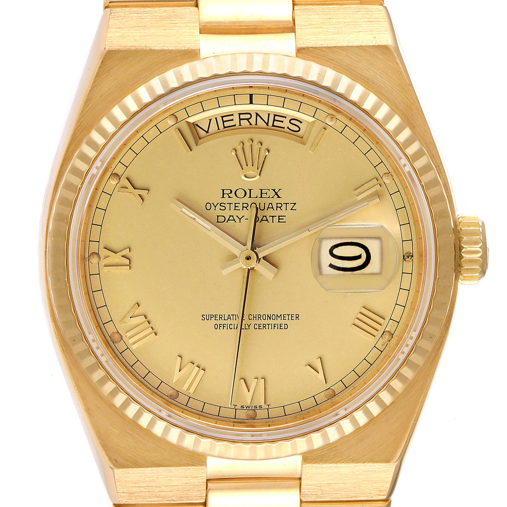 Rolex Oysterquartz President Yellow Gold Champagne Dial Mens Watch 19018