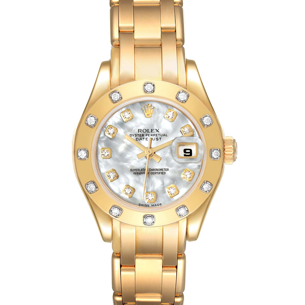 Rolex Pearlmaster Yellow Gold Mother of Pearl Diamond Ladies Watch 80318