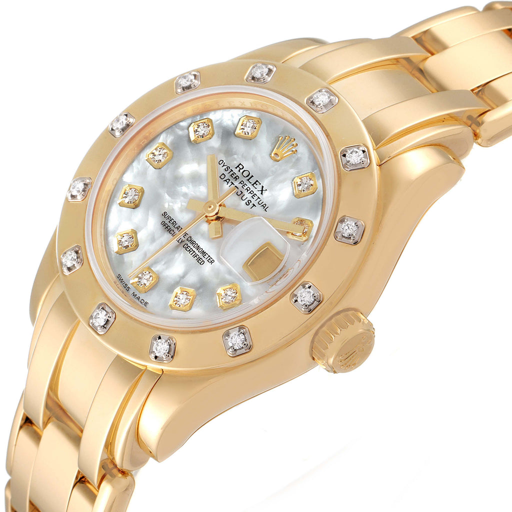Rolex Pearlmaster Yellow Gold Mother of Pearl Diamond Ladies Watch 80318