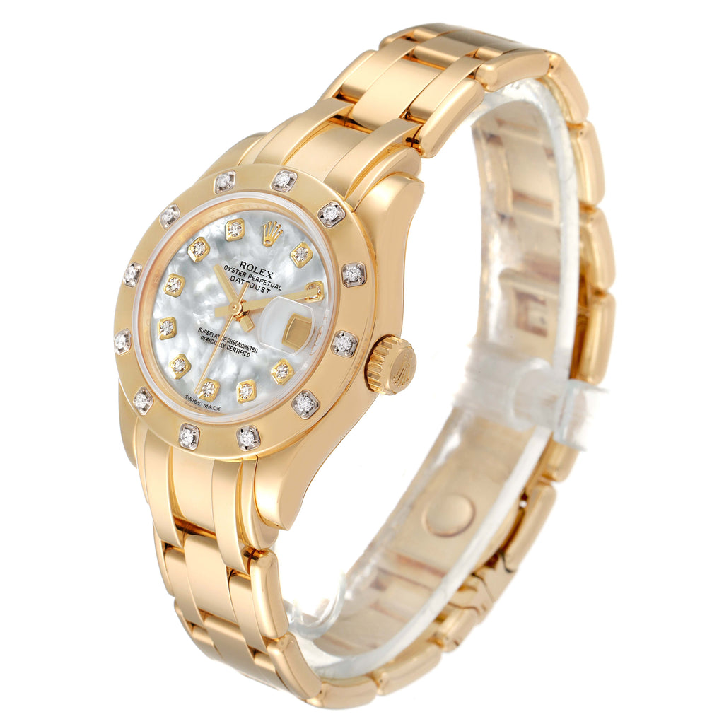 Rolex Pearlmaster Yellow Gold Mother of Pearl Diamond Ladies Watch 80318
