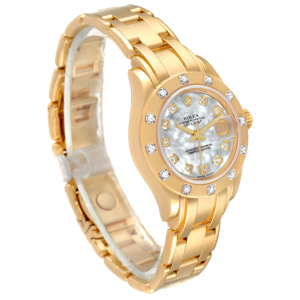 Rolex Pearlmaster Yellow Gold Mother of Pearl Diamond Ladies Watch 80318