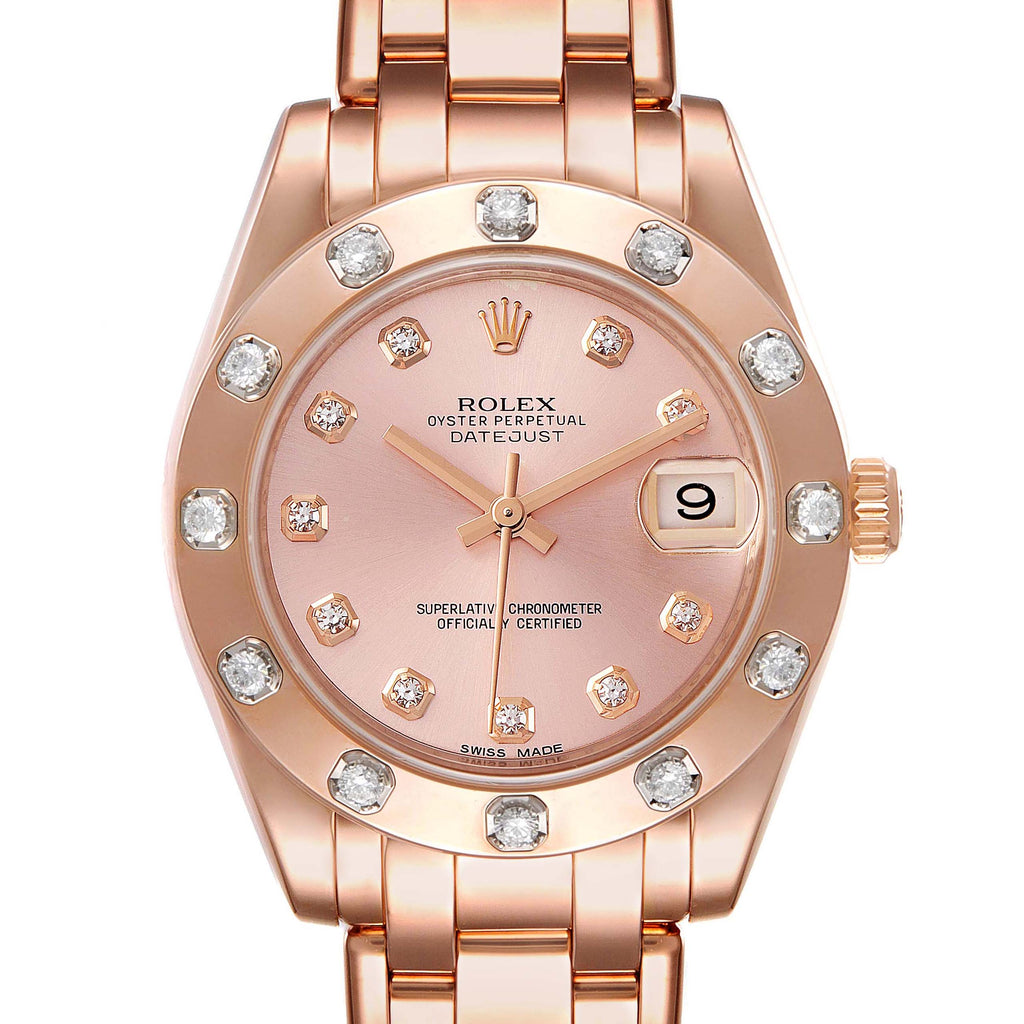 Rolex Pearlmaster 34 18k Rose Gold Diamond Ladies Watch 81315
