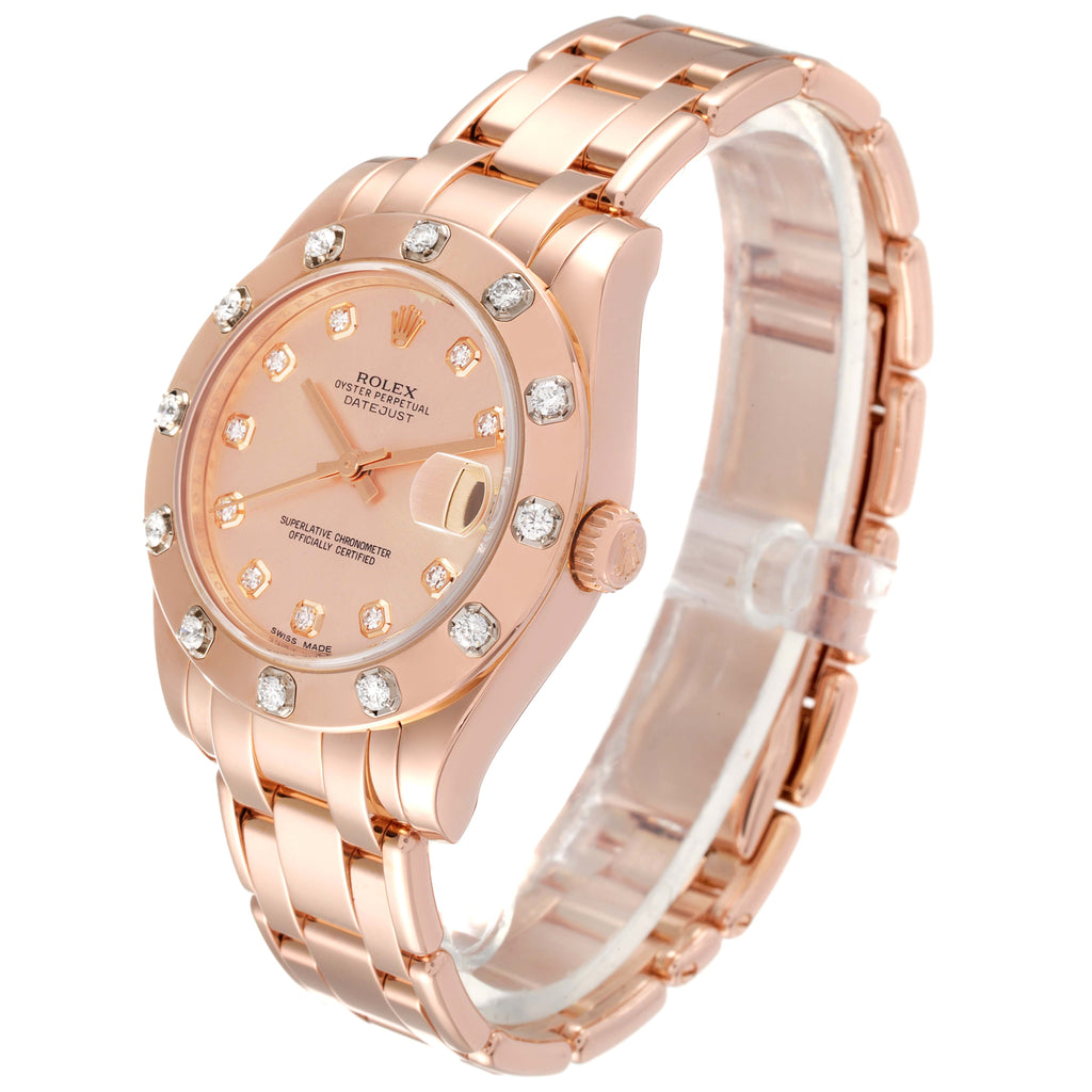 Rolex Pearlmaster 34 18k Rose Gold Diamond Ladies Watch 81315